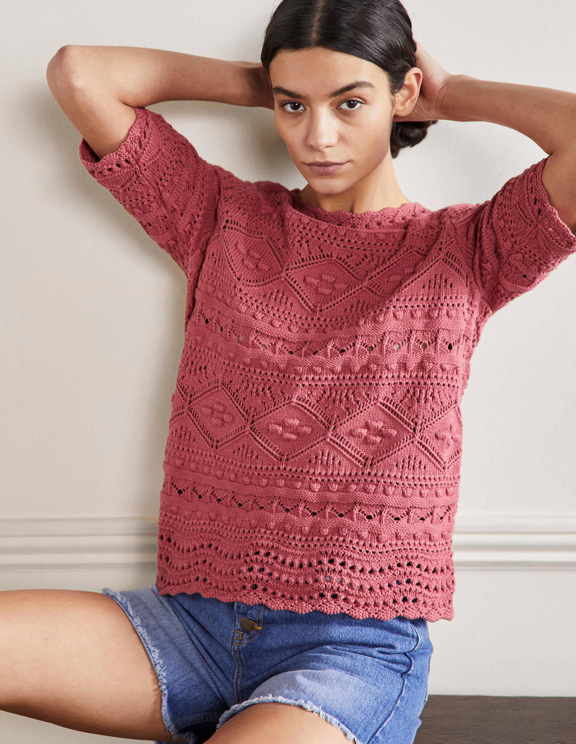 Claudia Textured Knitted Top-Dusty Red - Image 4