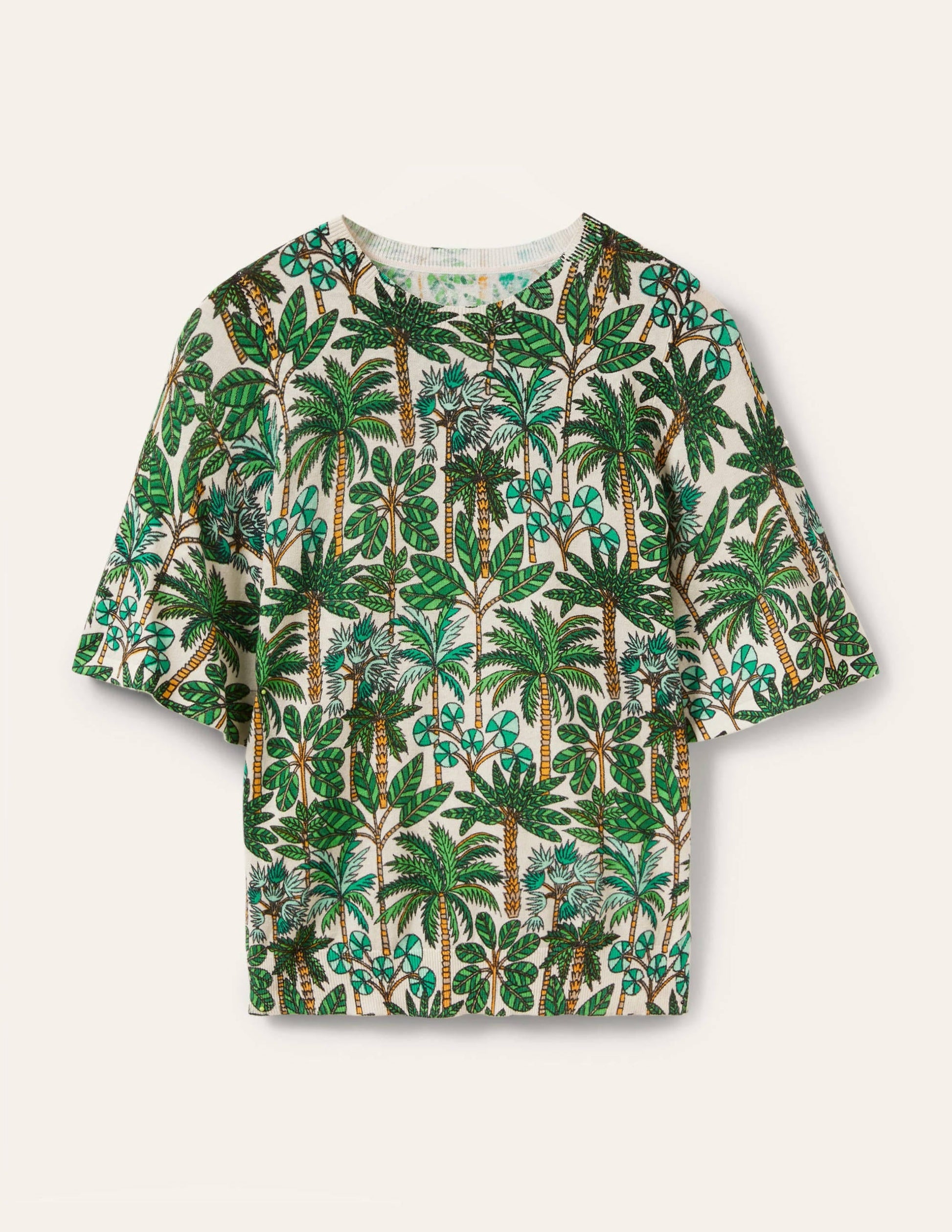 Cara Knitted T-Shirt-Ivory, Palm Forest-5