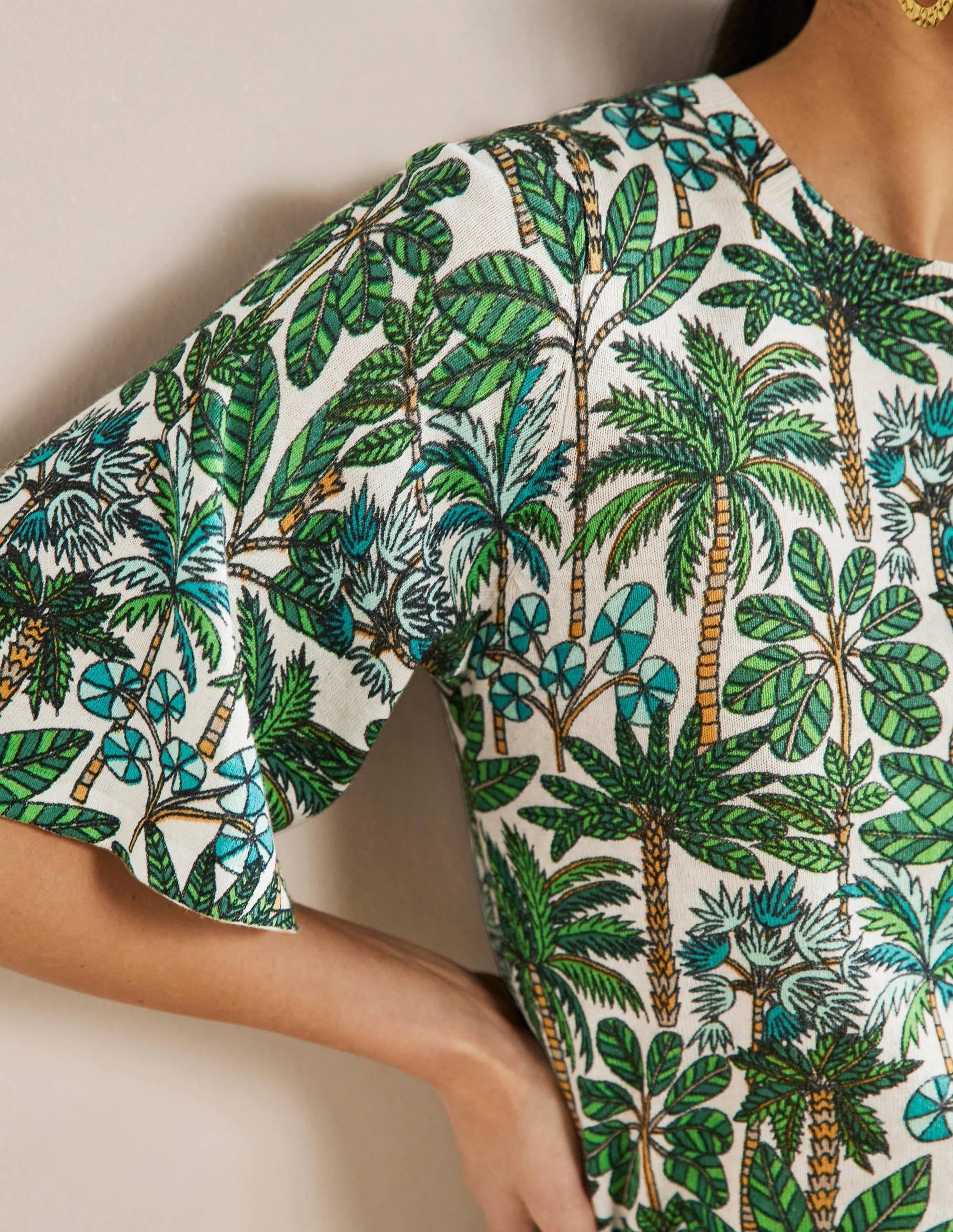 Cara Knitted T-Shirt-Ivory, Palm Forest - Image 2