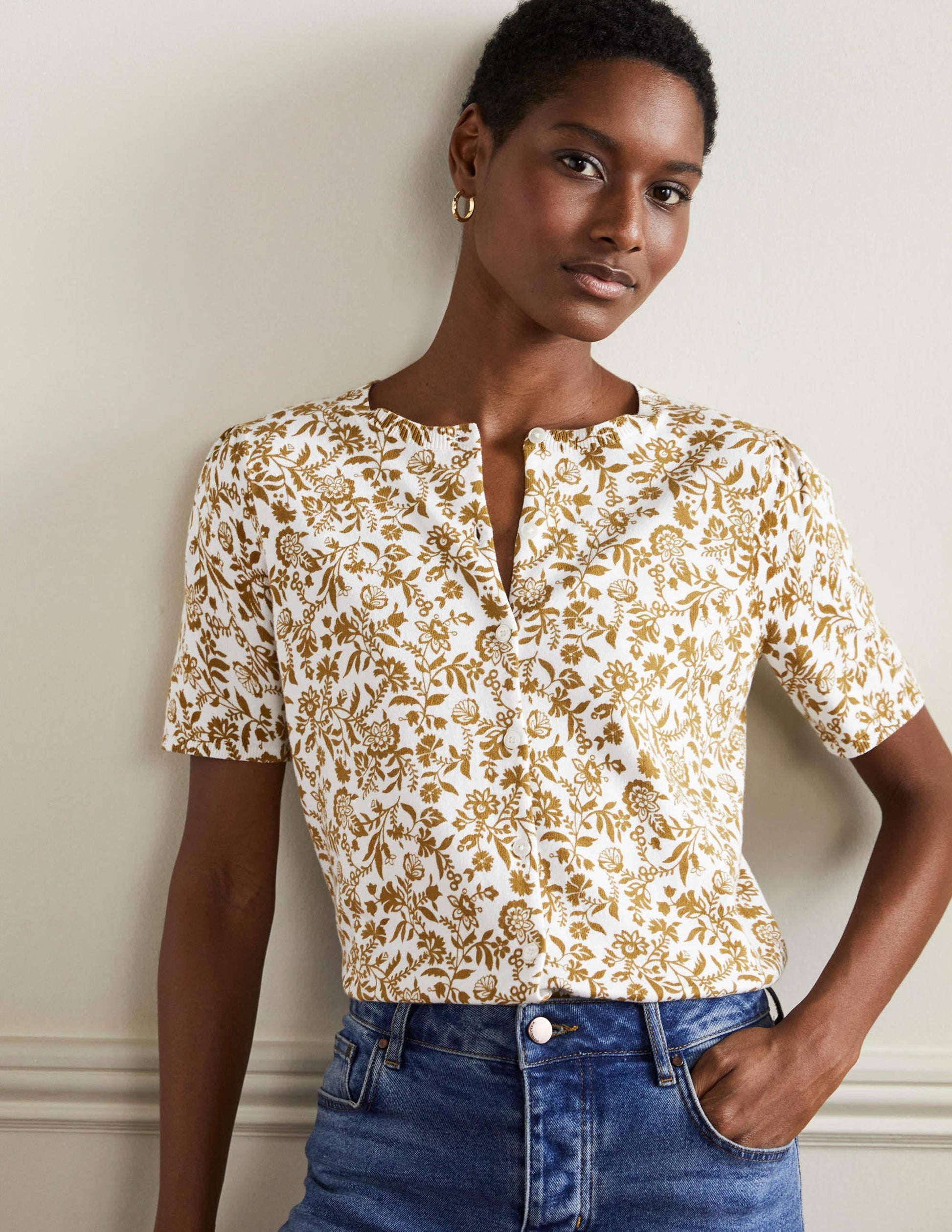 Printed Knitted Cardigan-Frankincense, Flora Charm-4