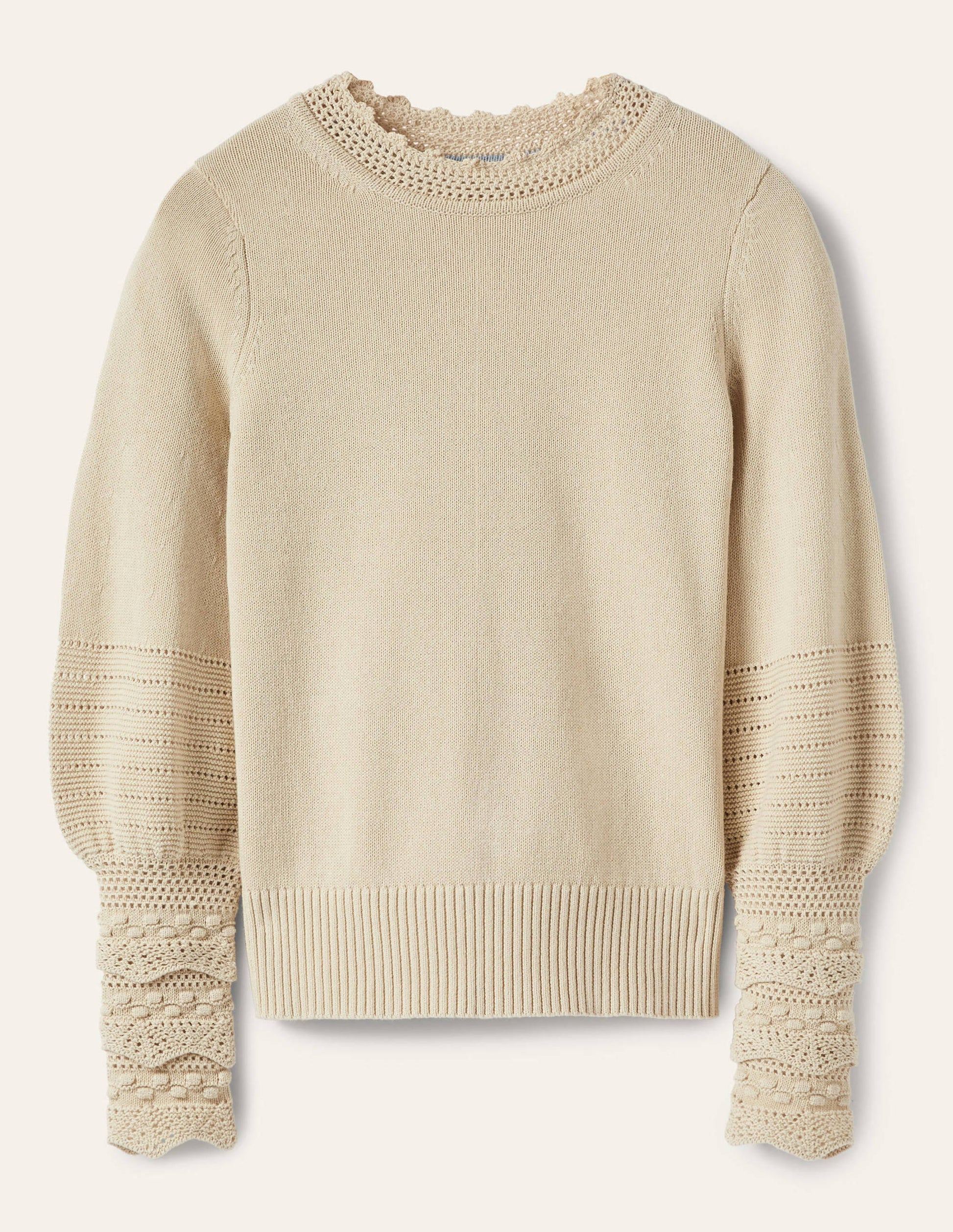 Sleeve Detail Knitted Jumper-Oatmeal-5