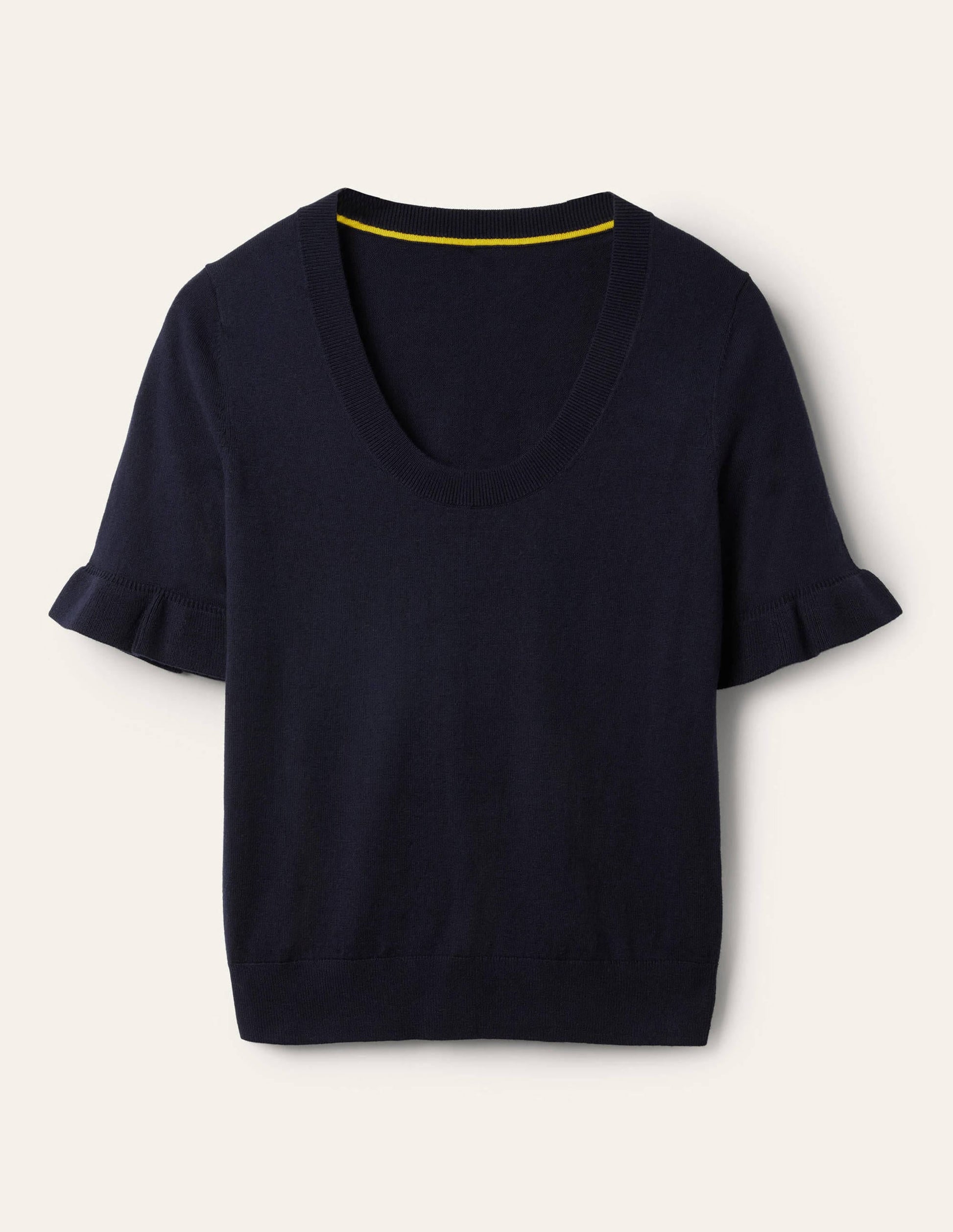 Frill Sleeve Knitted T-Shirt-Navy-5