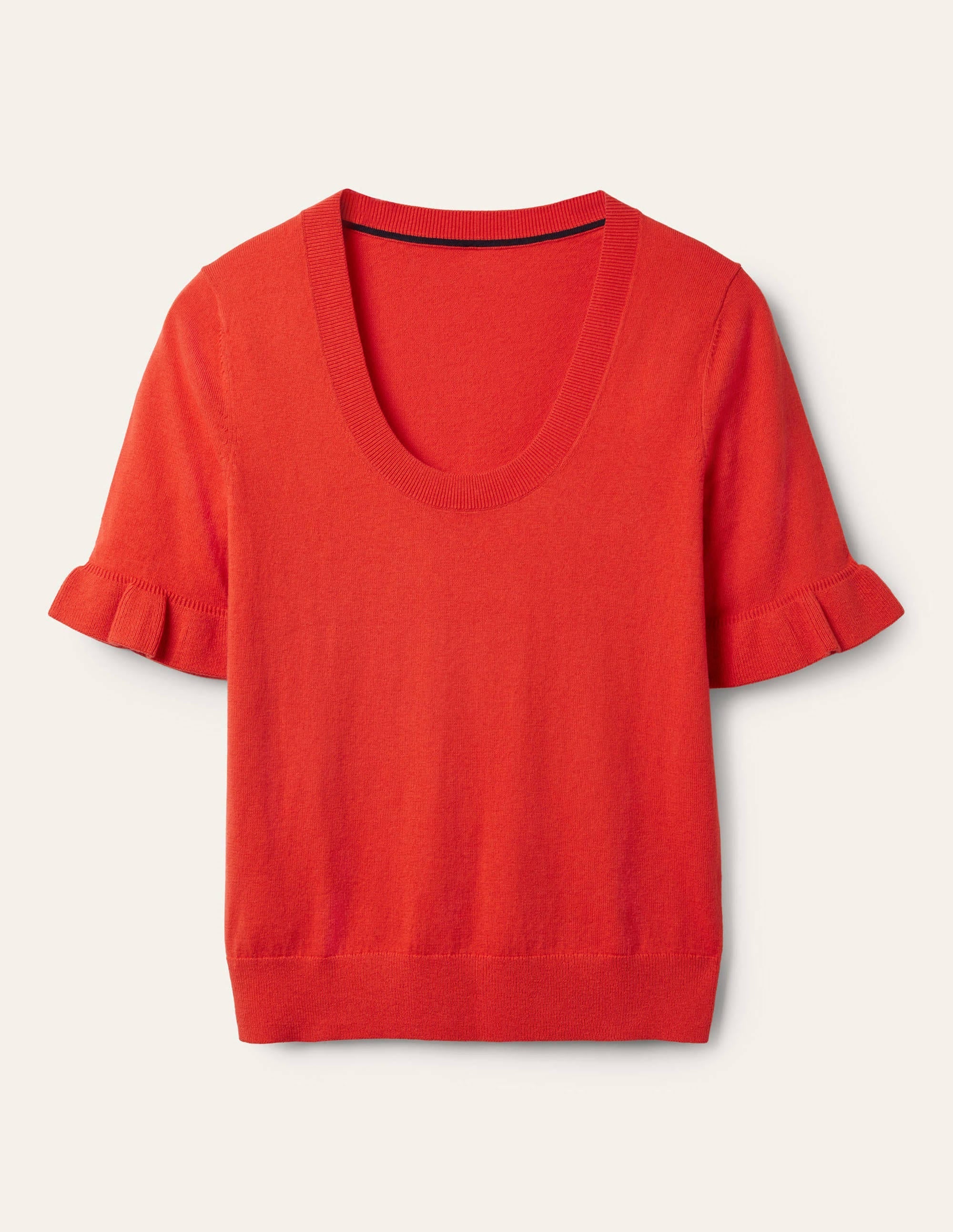 Frill Sleeve Knitted T-Shirt-Bright Poppy - Image 5