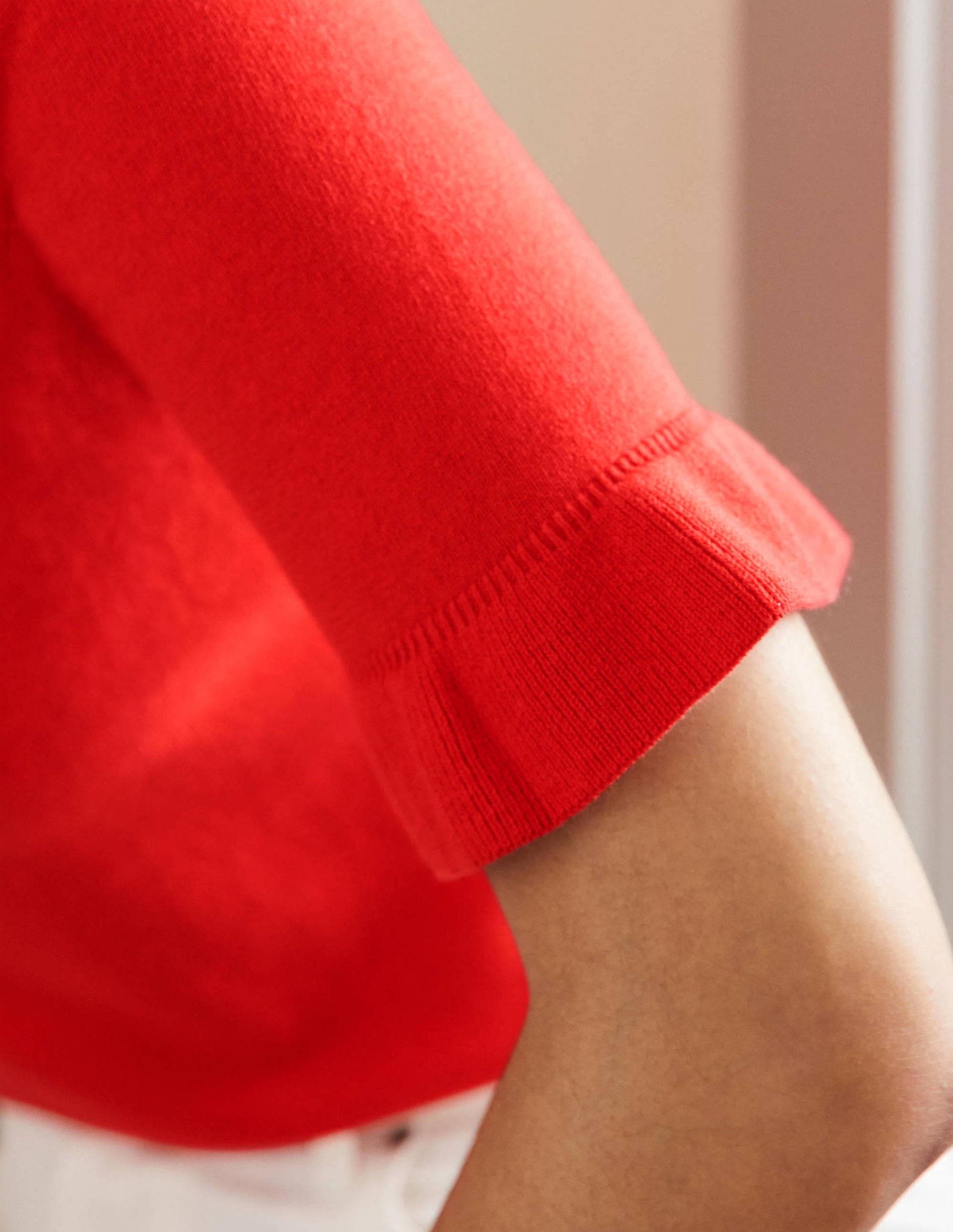Frill Sleeve Knitted T-Shirt-Bright Poppy-2