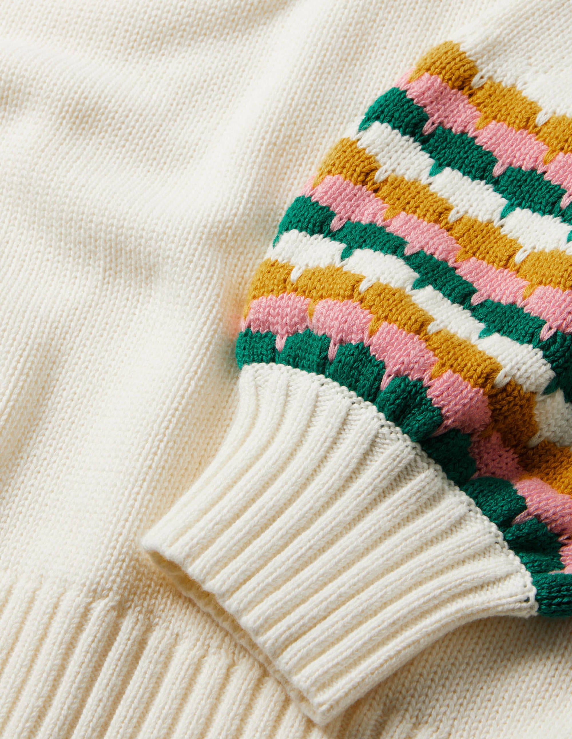 Stitch Cuff V-neck Jumper-Ivory, Stripe - Image 9