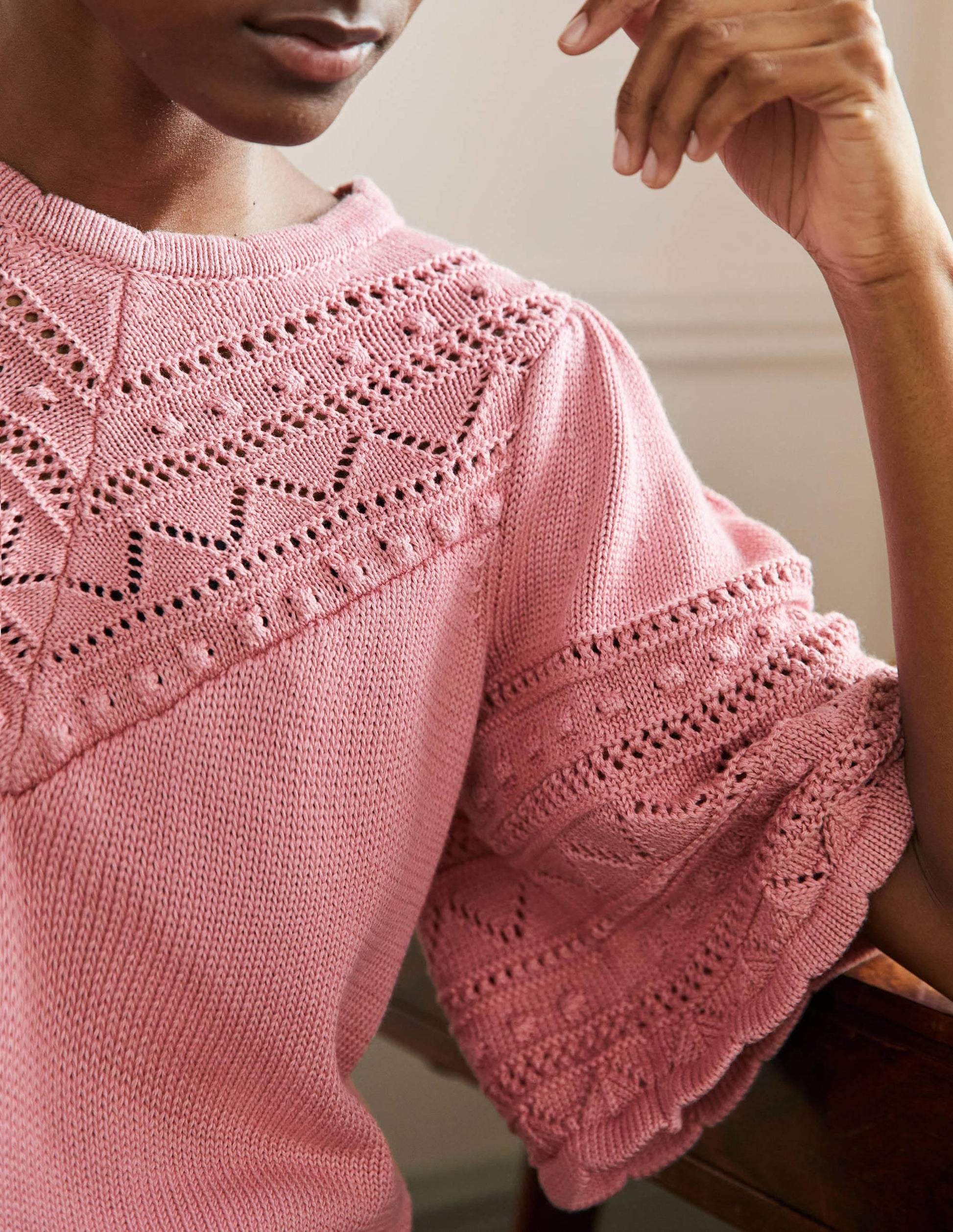Wide Sleeve Crochet Jumper-Formica Pink-2