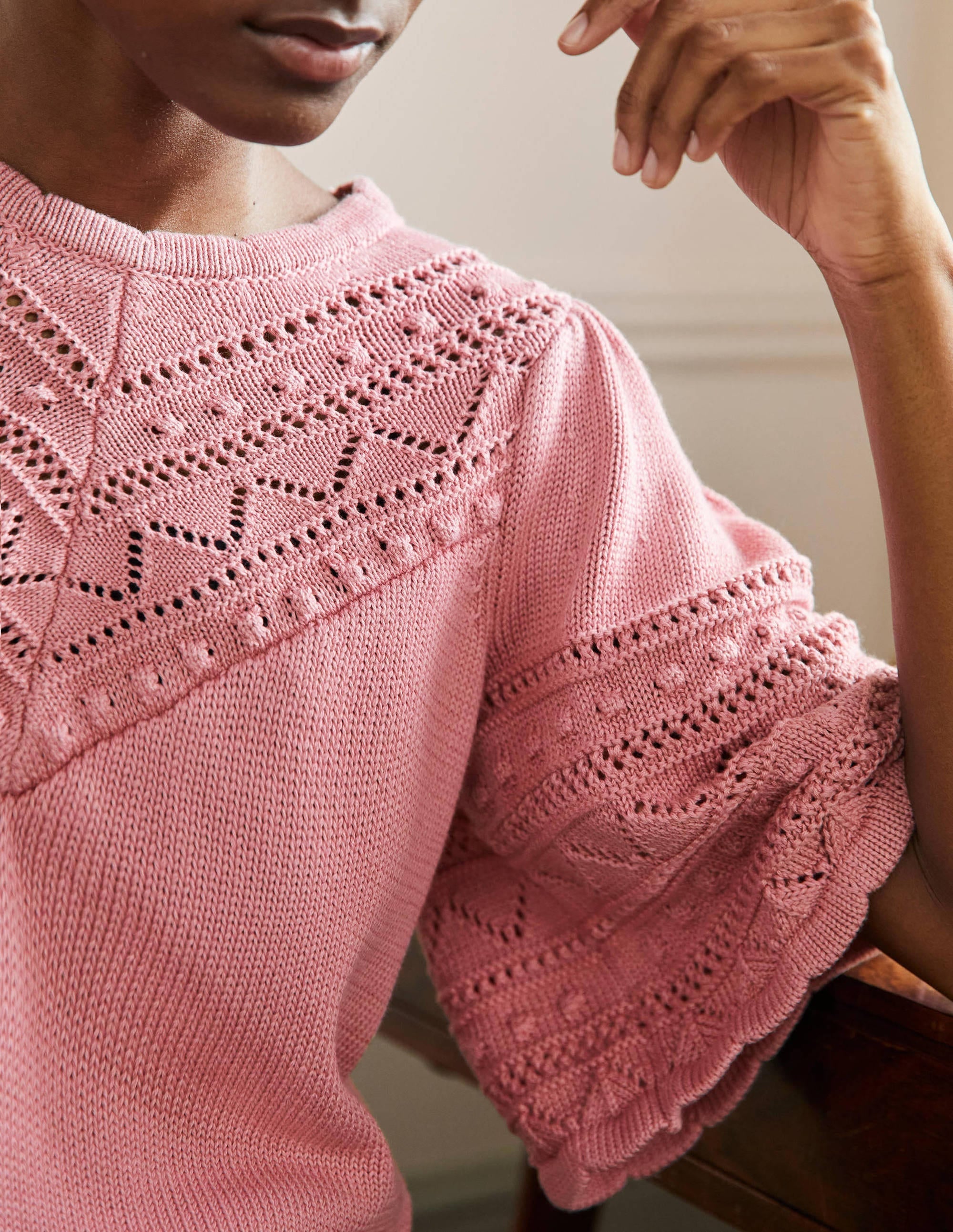 Wide Sleeve Crochet Jumper-Formica Pink - Image 2