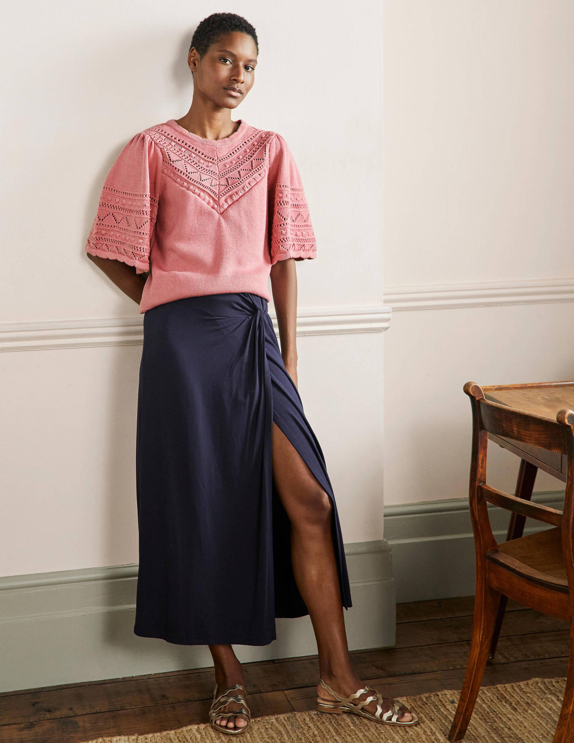 Wide Sleeve Crochet Jumper-Formica Pink - Image 4