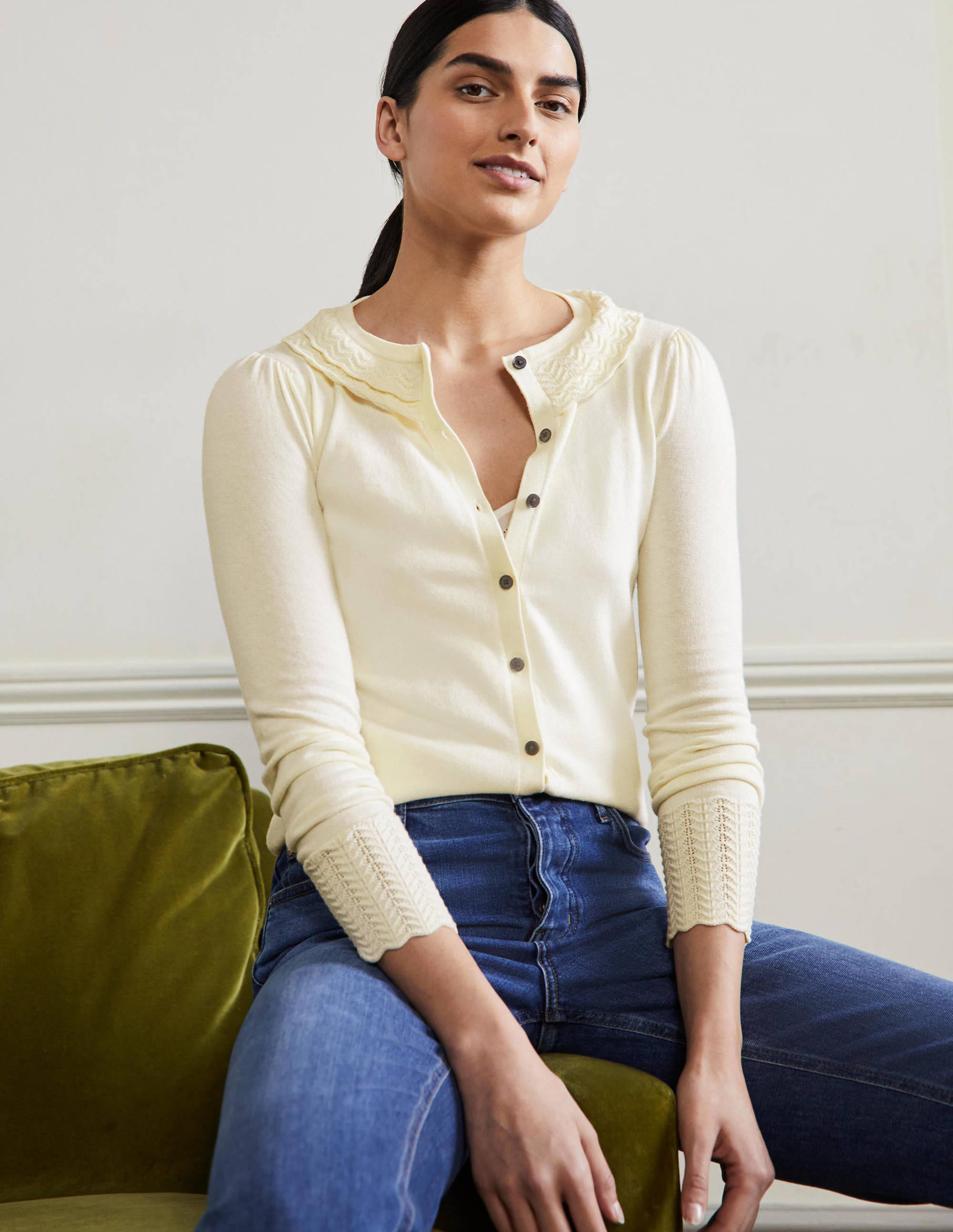 Collar Detail Cardigan-Ivory - Image 1