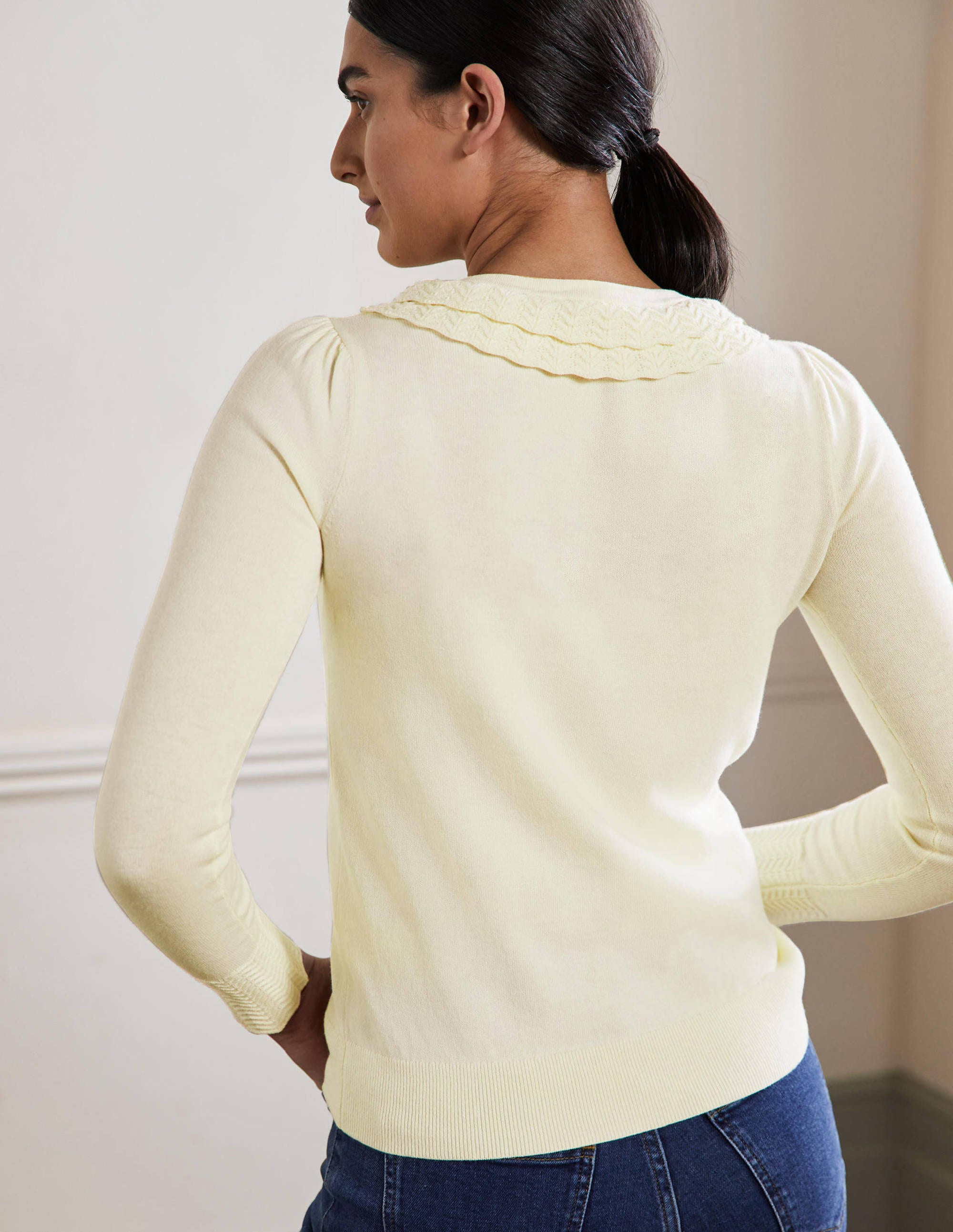 Collar Detail Cardigan-Ivory - Image 3