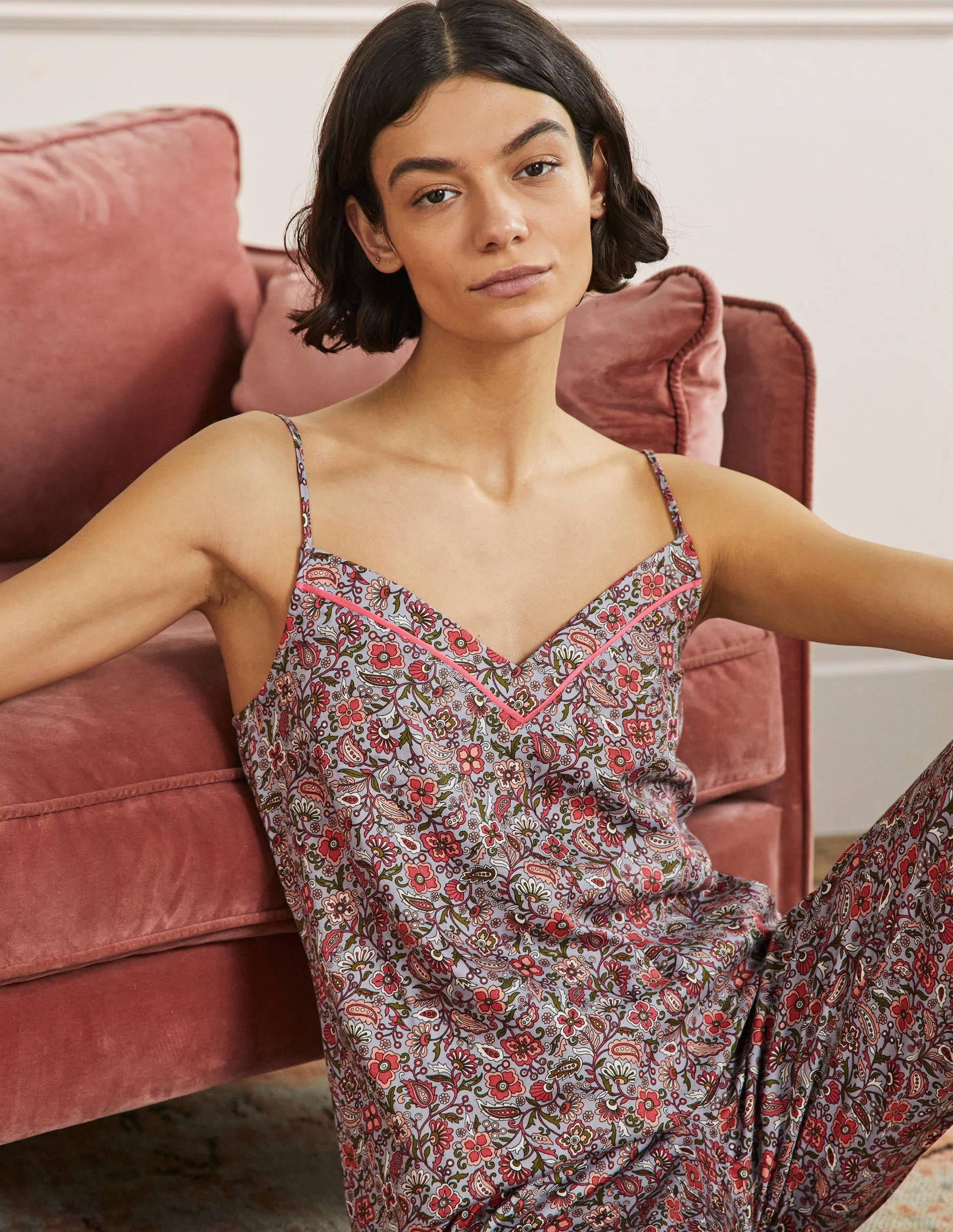 V-neck Cami Pyjama Top-Blue/Ivory Oriental Paradise-4