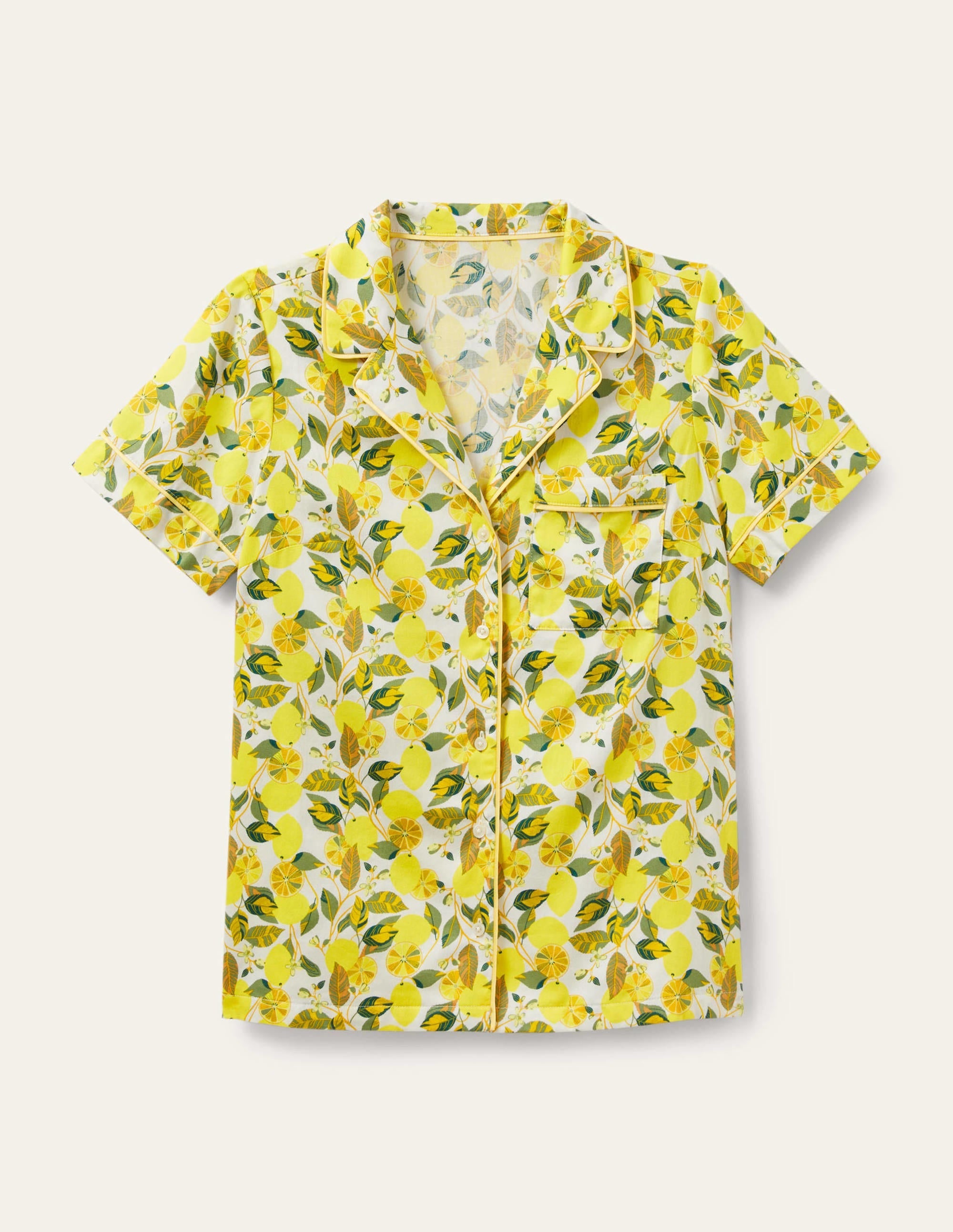 Short Sleeve Pyjama Shirt-Ivory, Lemon Vine - Image 5
