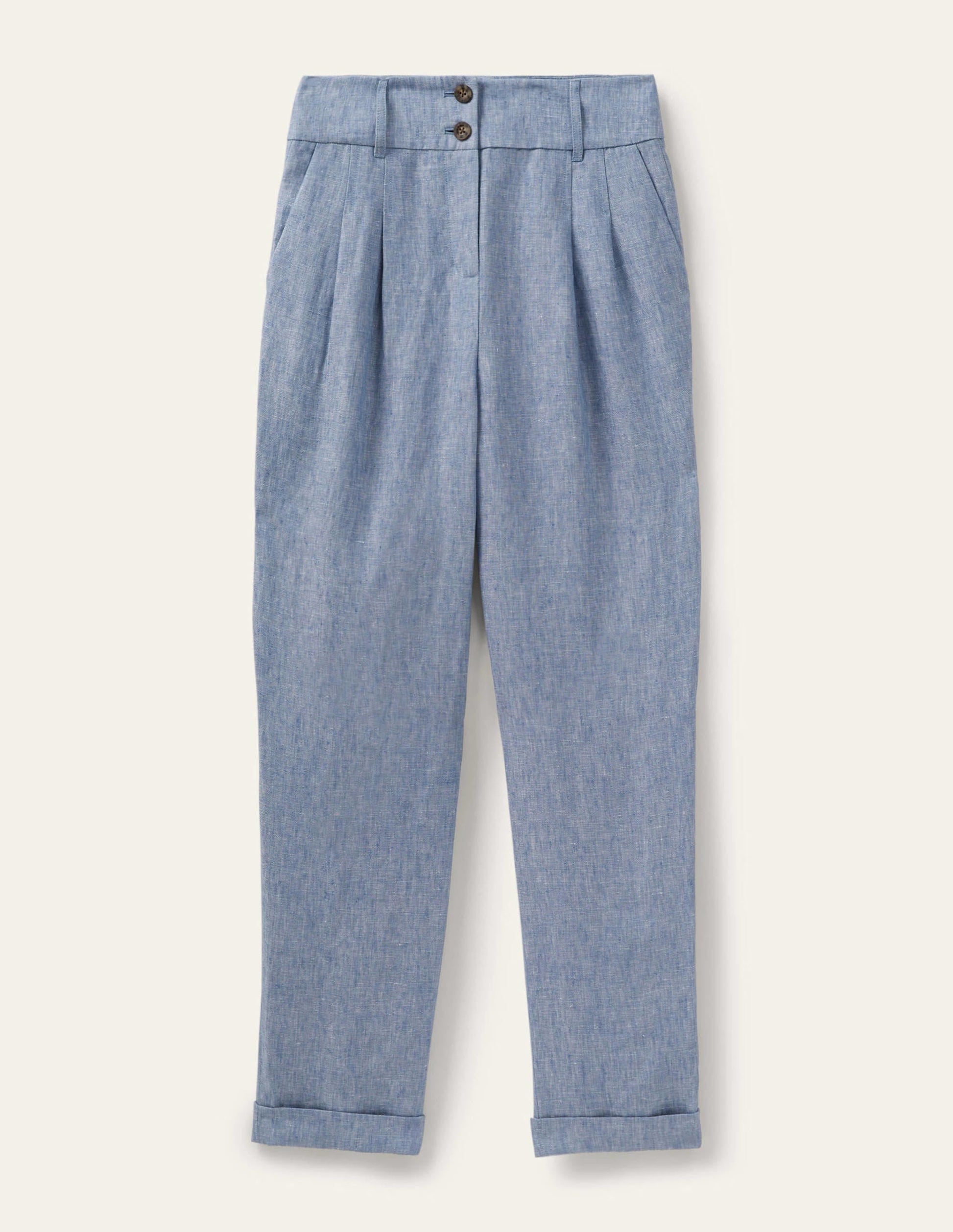Turn Up Linen Trousers-Grey Blue Chambray-6