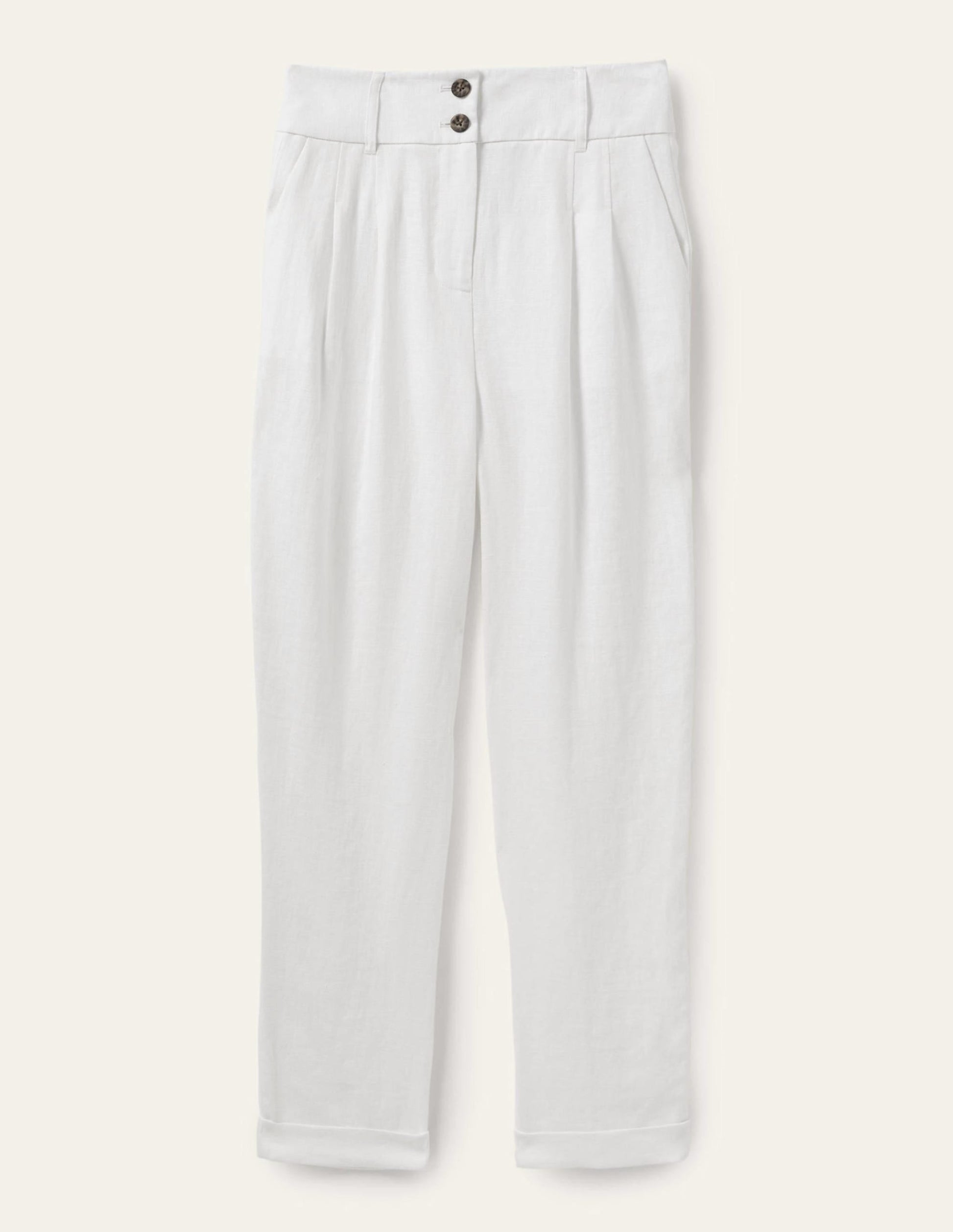 Turn Up Linen Trousers-White-5
