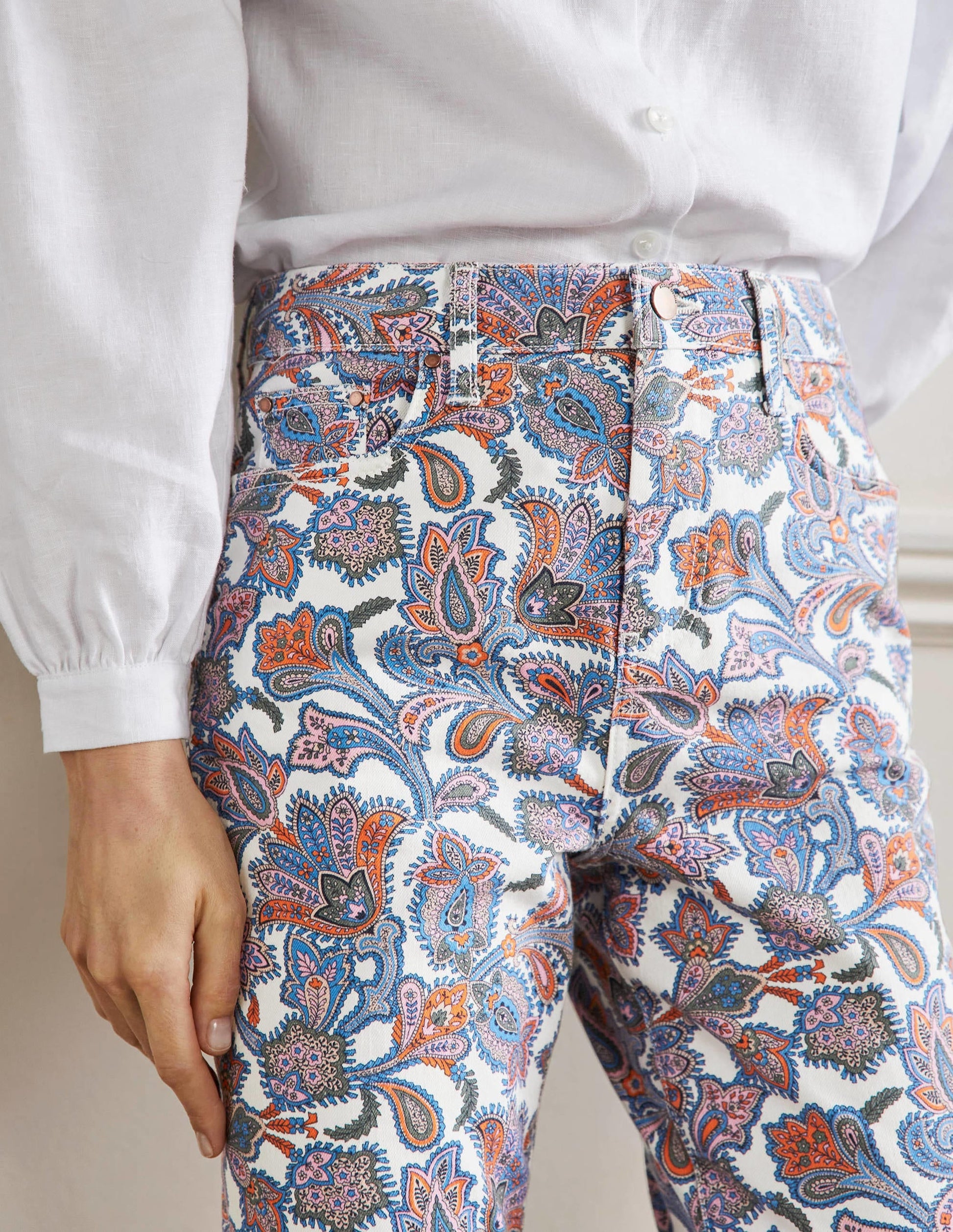 Cropped Flare Jeans-Ivory, Paisley Bud-2