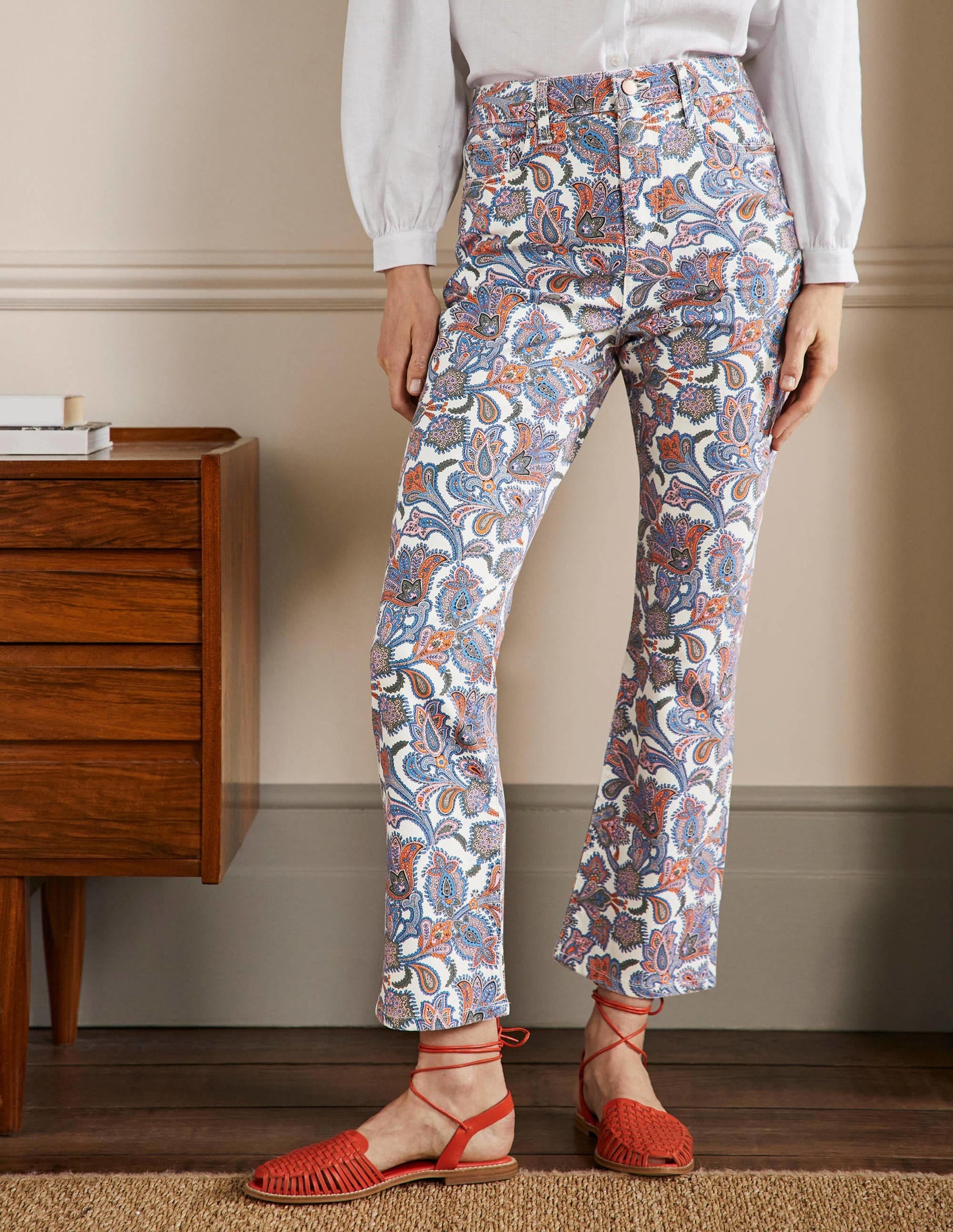 Cropped Flare Jeans-Ivory, Paisley Bud-4