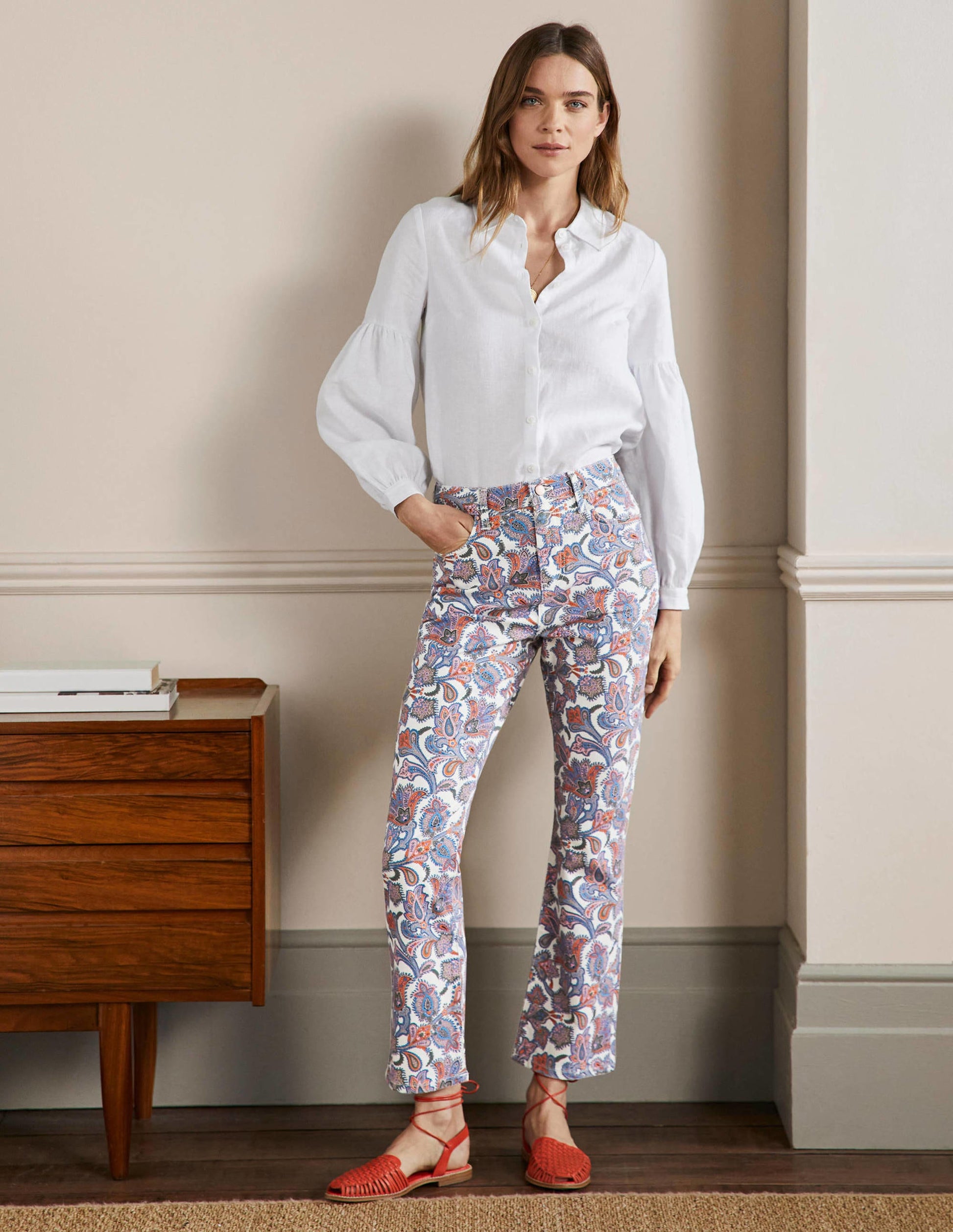 Cropped Flare Jeans-Ivory, Paisley Bud-5