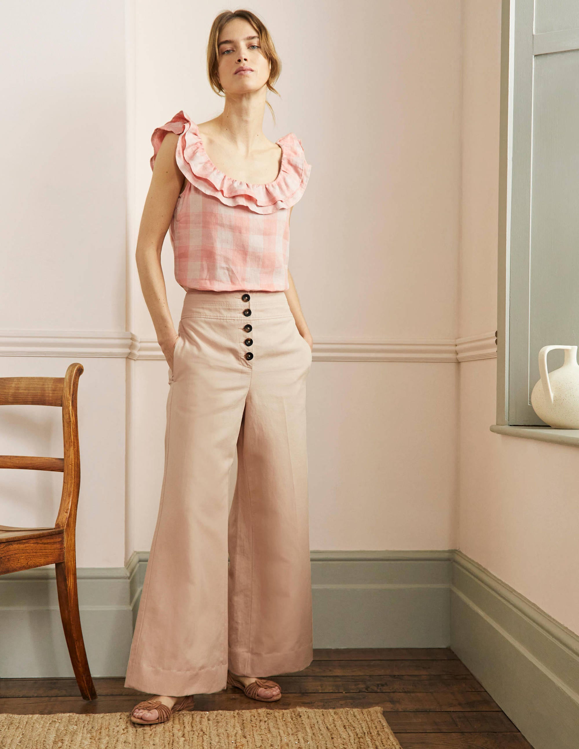 High Waist Wide Leg Trousers-Frappe - Image 1