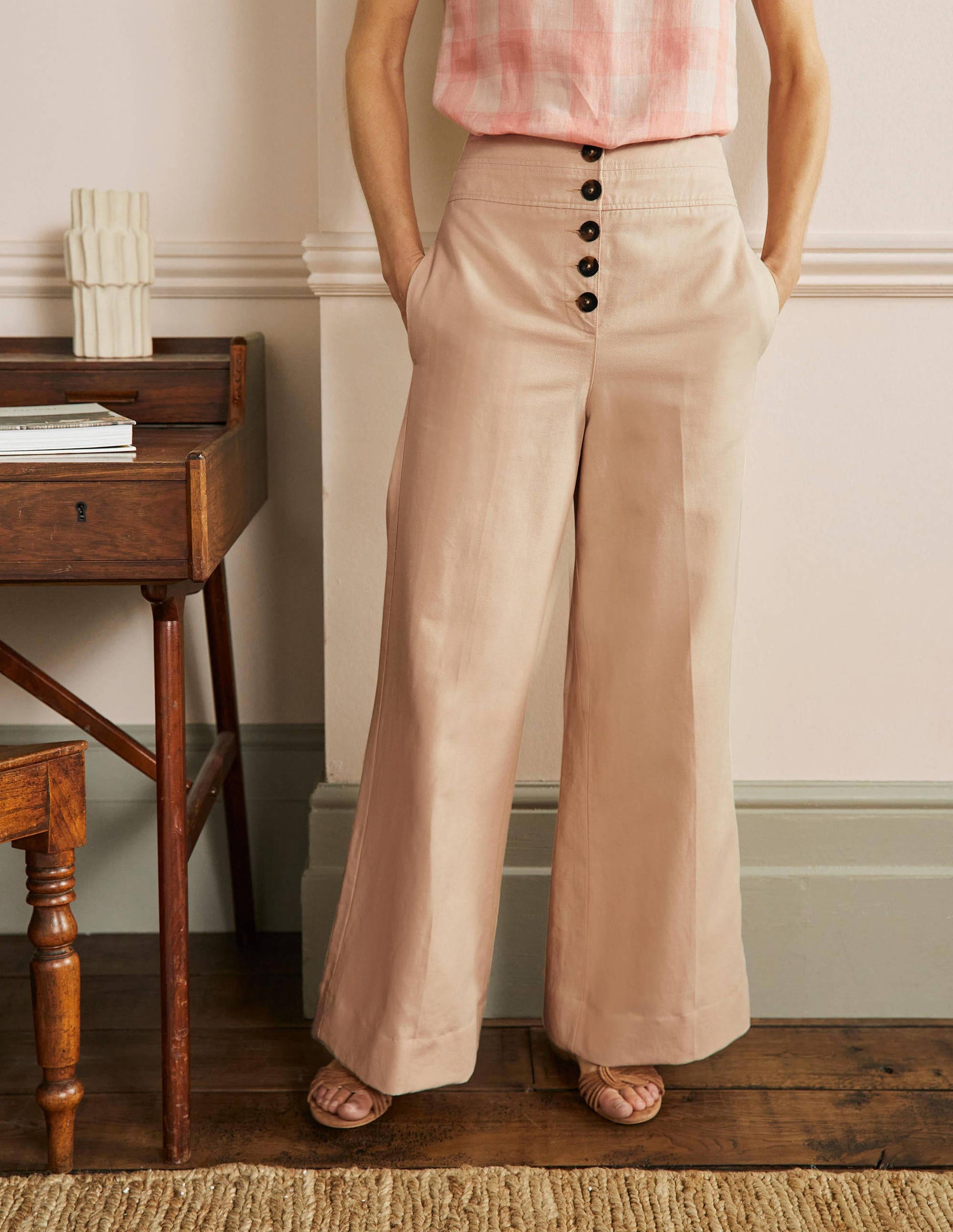 High Waist Wide Leg Trousers-Frappe-4