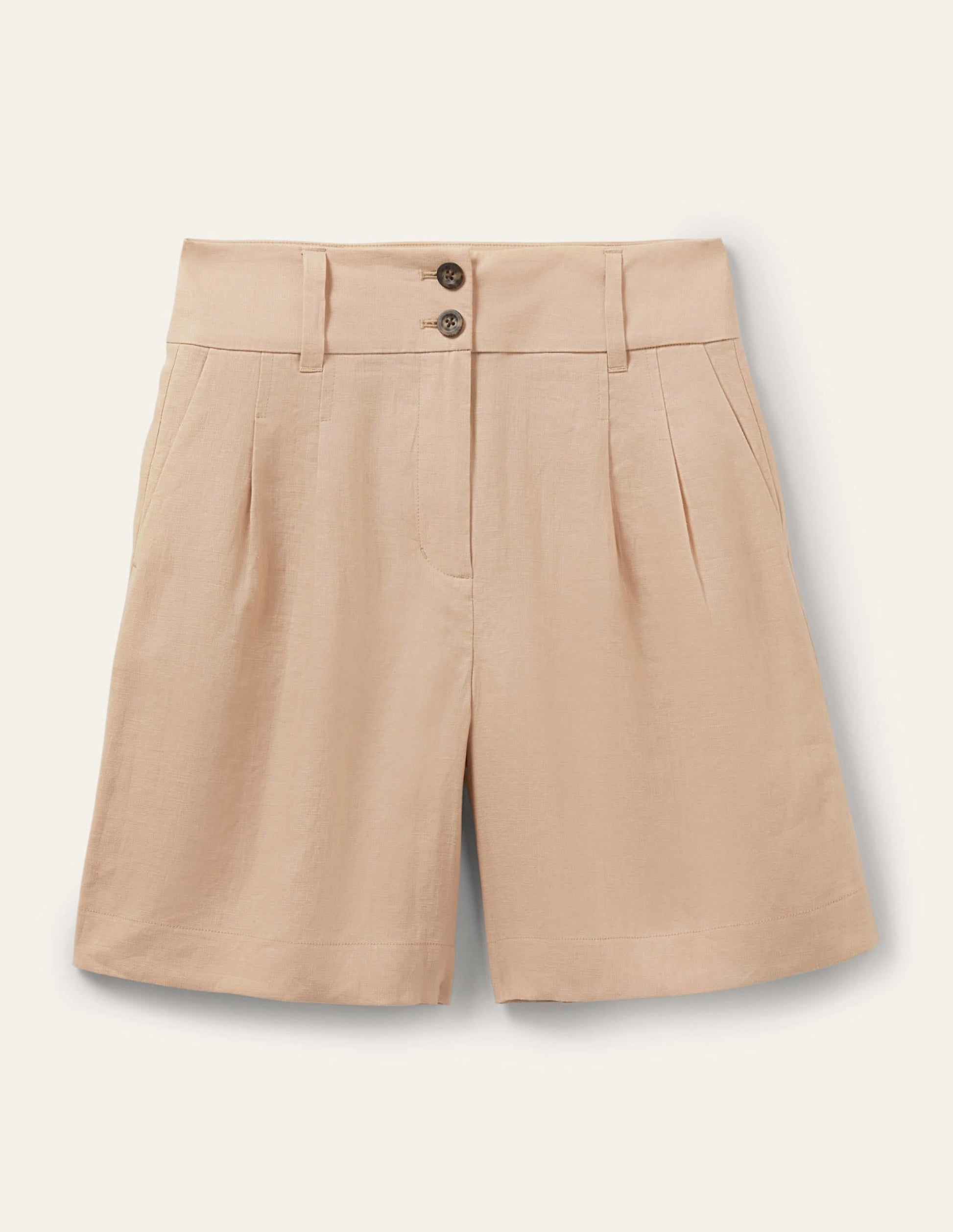 Linen Pleat Shorts-Frappe-5