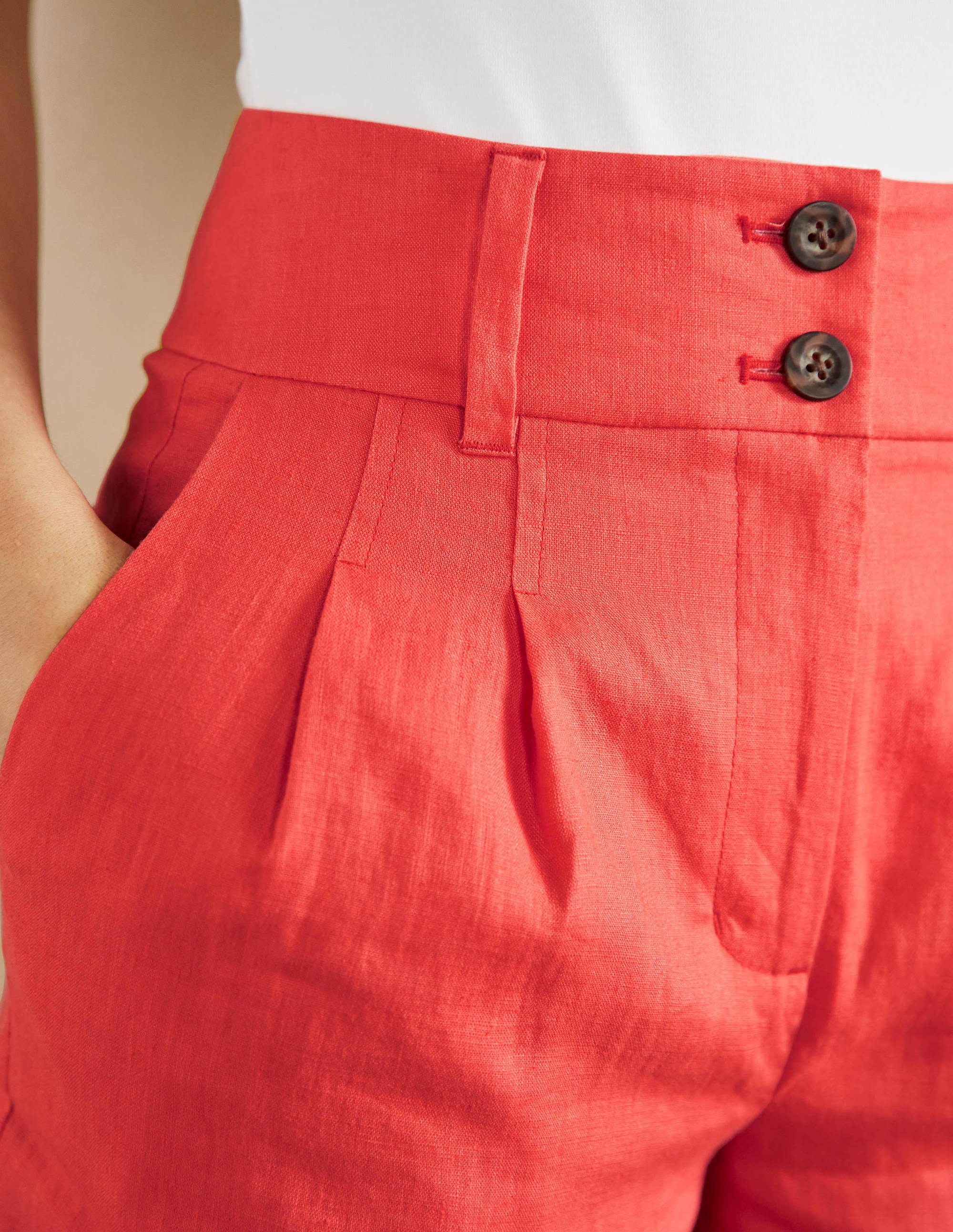 Linen Pleat Shorts-Hot Coral - Image 2