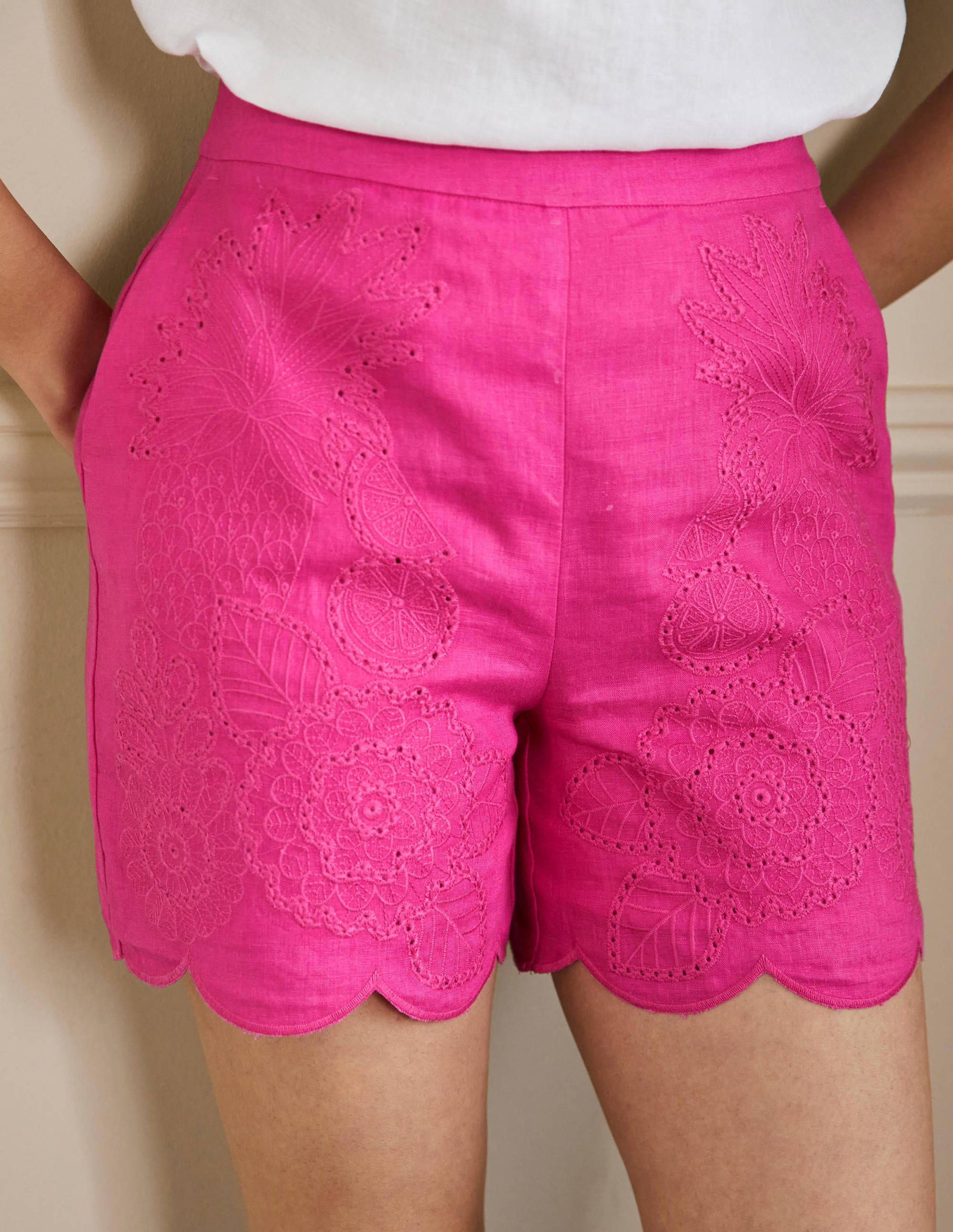Tamsin Embroidered Shorts-Party Pink, Tropical Broderie - Image 2