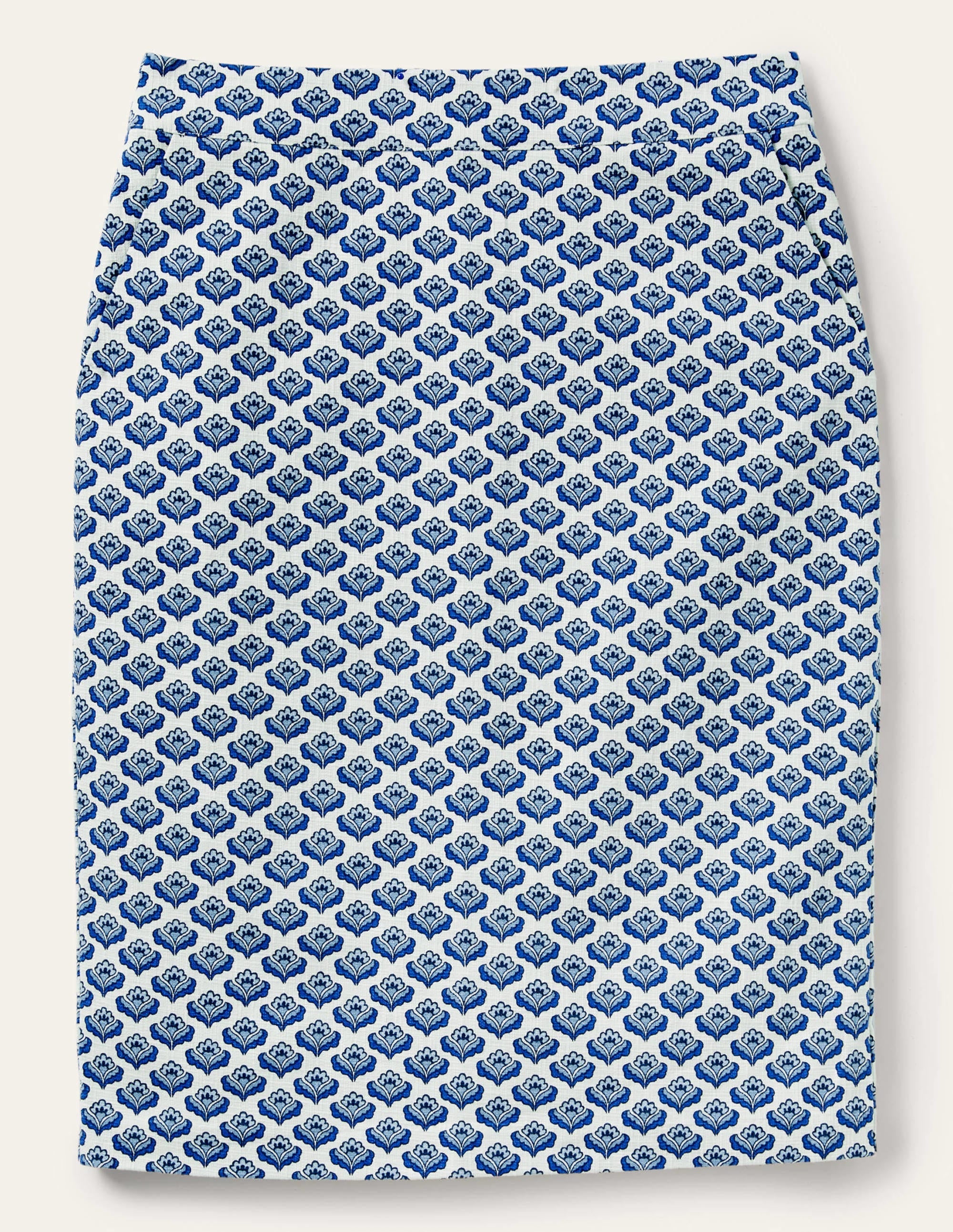 Textured Pencil Skirt-Ivory, Blue Oriental Bud - Image 5