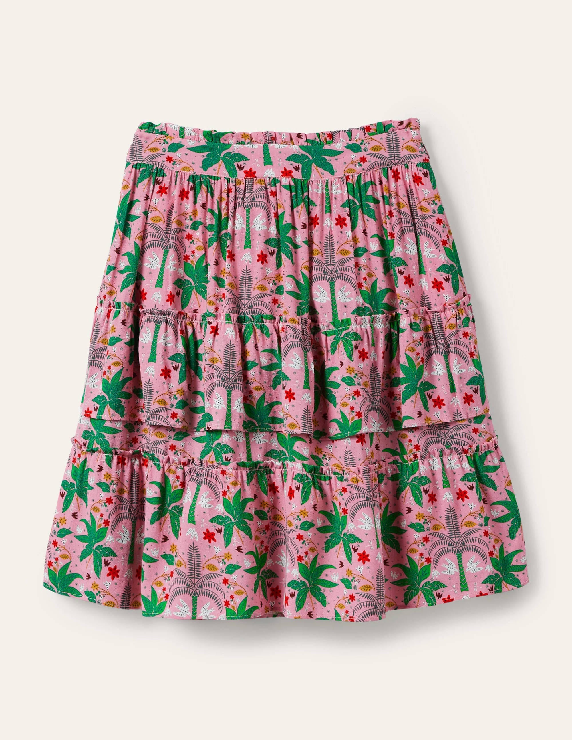 Multi Tiered Crepe Skirt-Posy Pink, Oriental Palm - Image 5