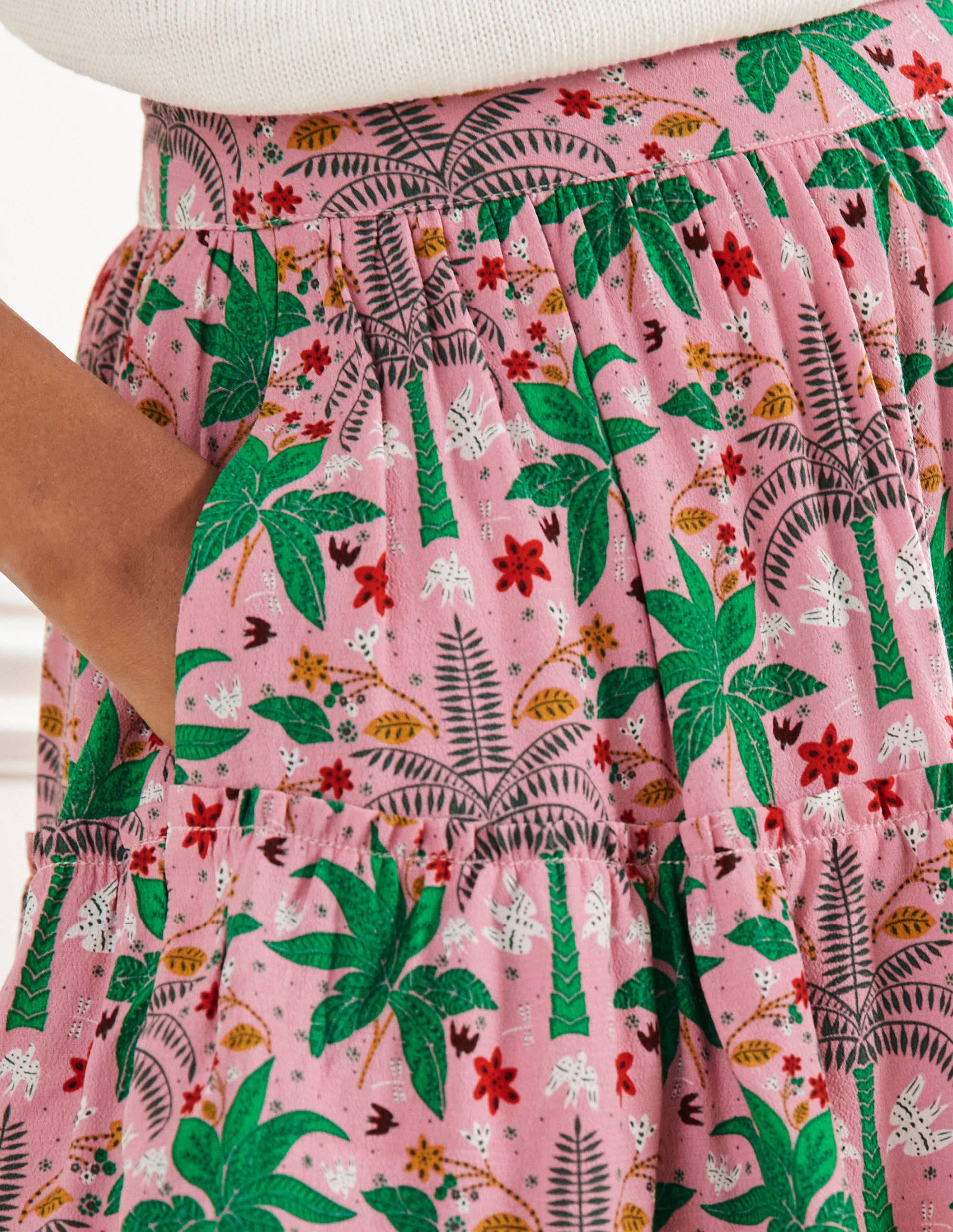 Multi Tiered Crepe Skirt-Posy Pink, Oriental Palm - Image 2