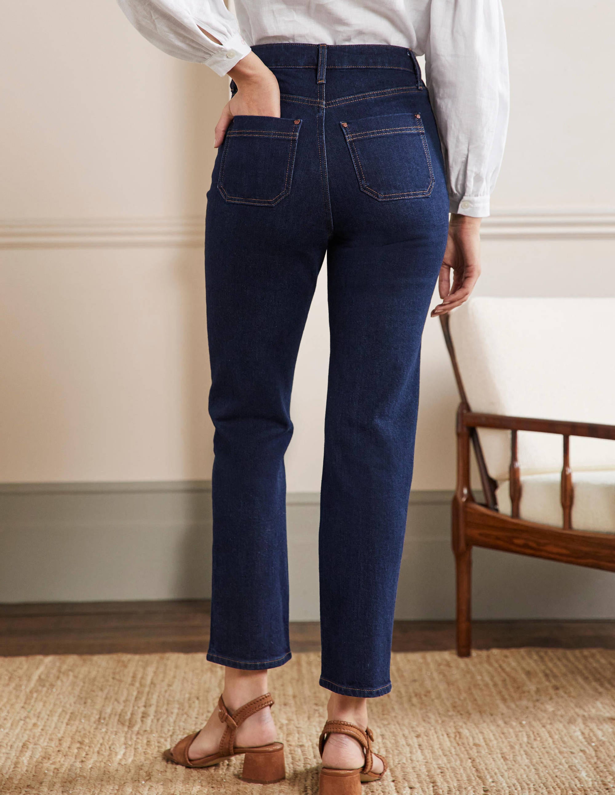 Patch Pocket Straight Jeans-Indigo - Image 3