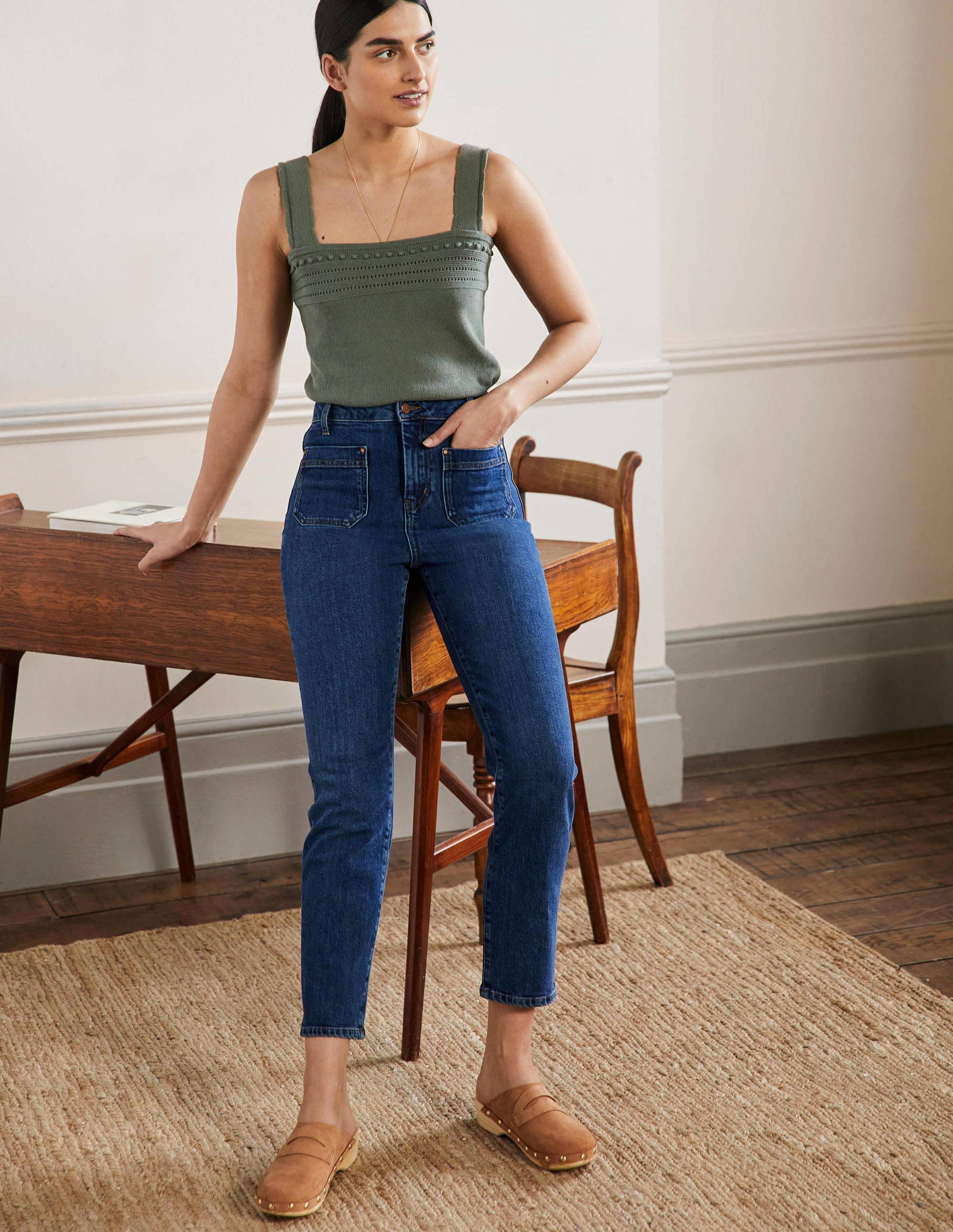 Patch Pocket Straight Jeans-Mid Vintage-1