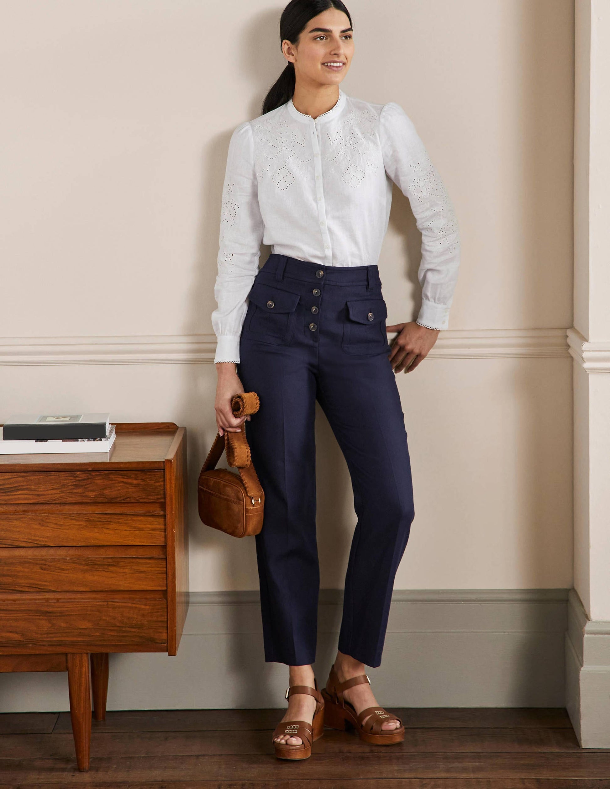 Carrie High Waisted Trousers-Navy-1