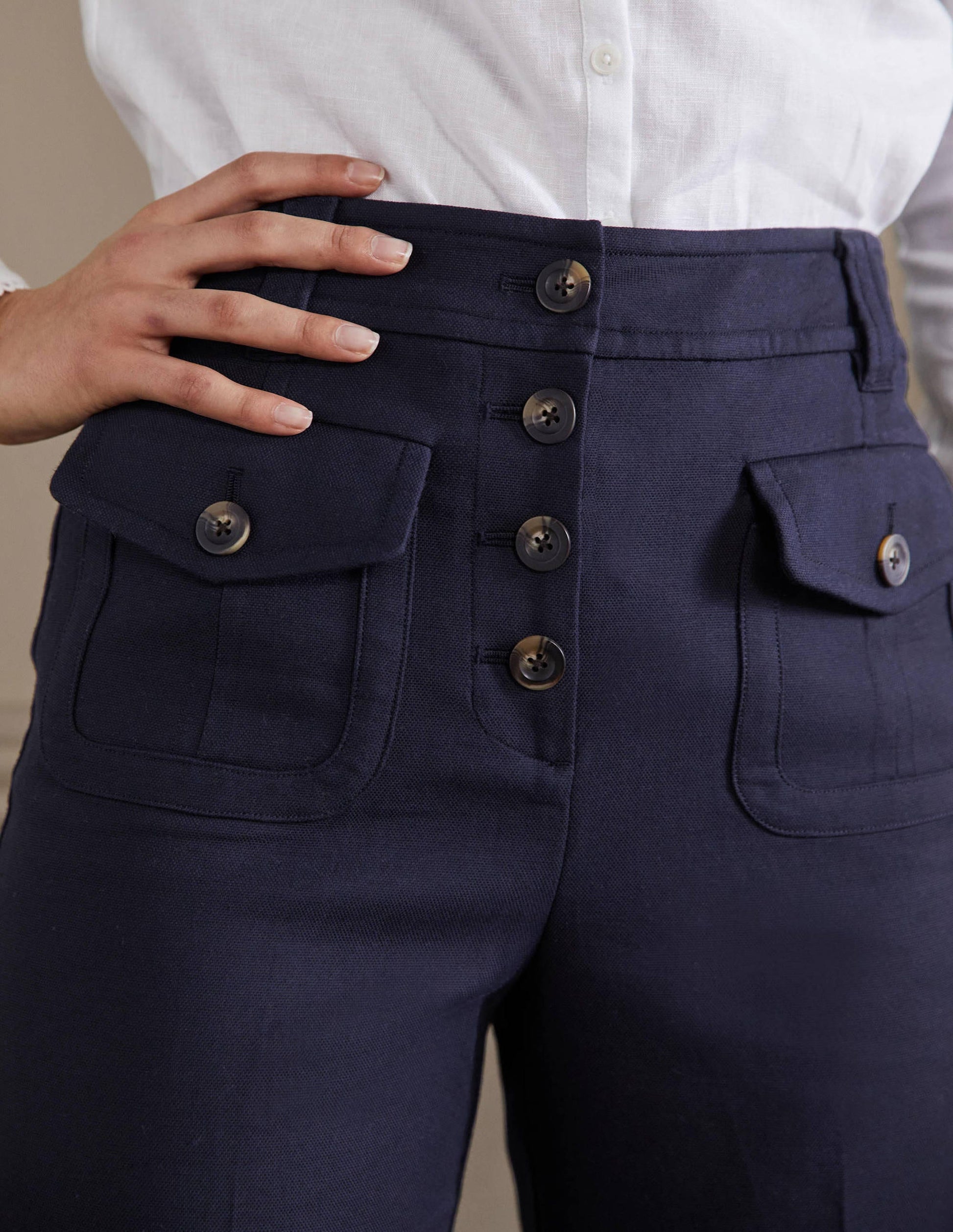 Carrie High Waisted Trousers-Navy-2