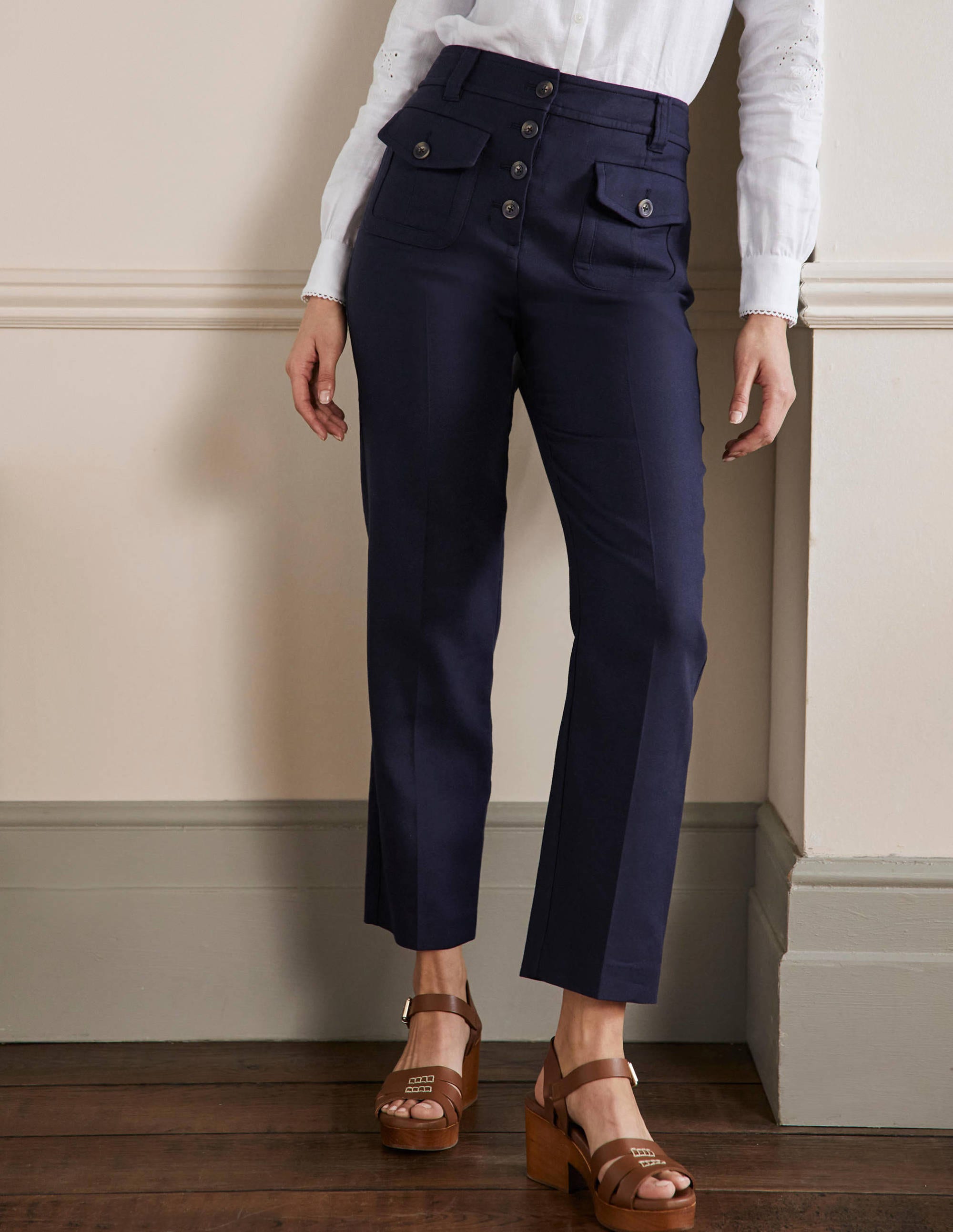Carrie High Waisted Trousers-Navy - Image 4