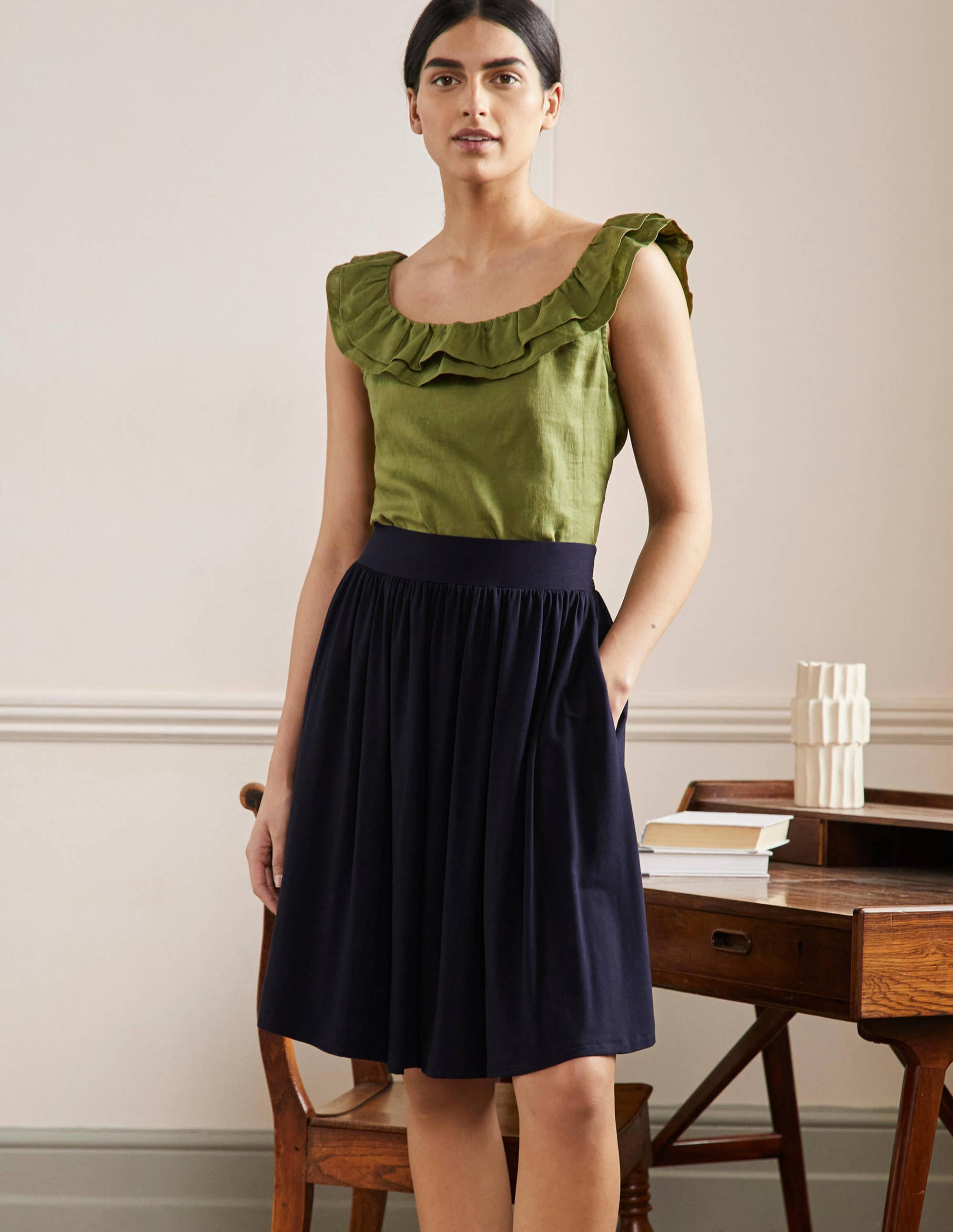 Pull On Jersey Mini Skirt-Navy - Image 1