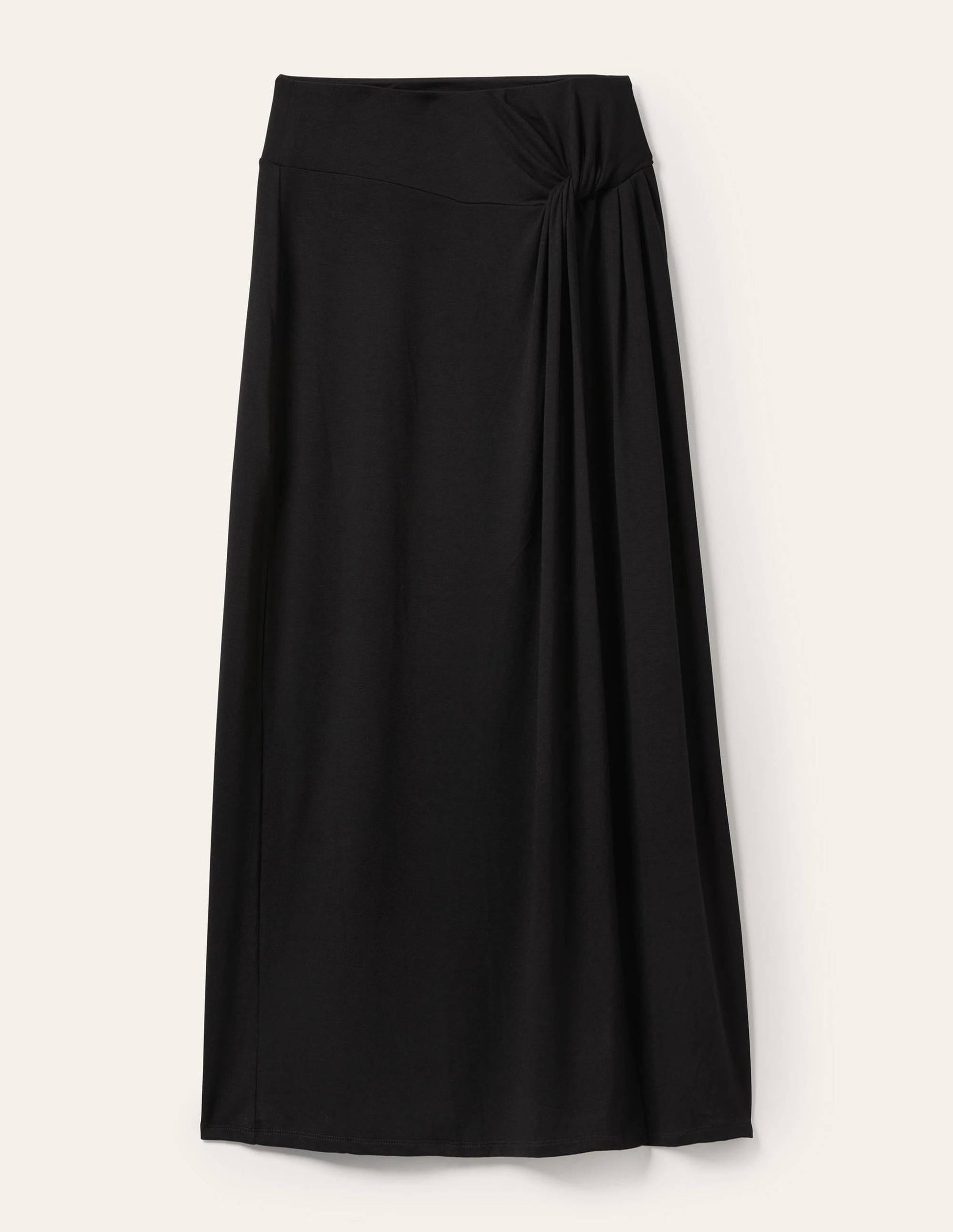 Knot Waist Jersey Midi Skirt-Black-5