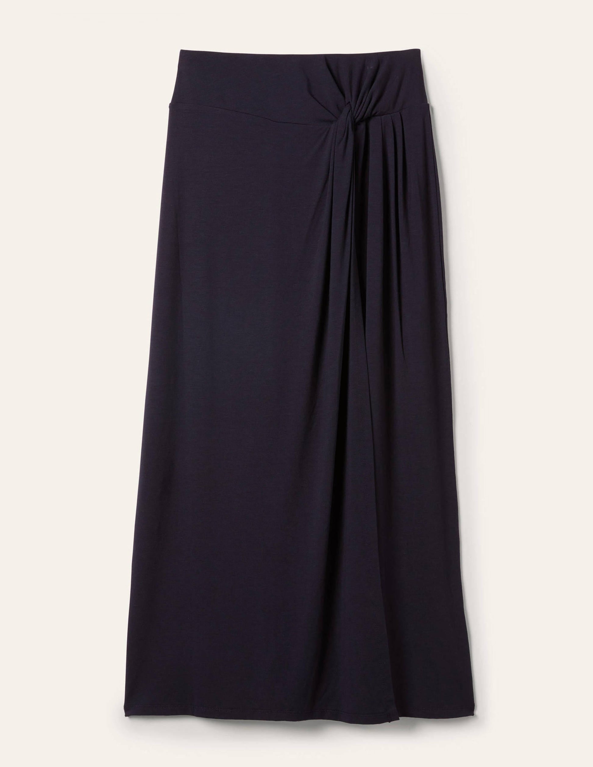Knot Waist Jersey Midi Skirt-Navy-5