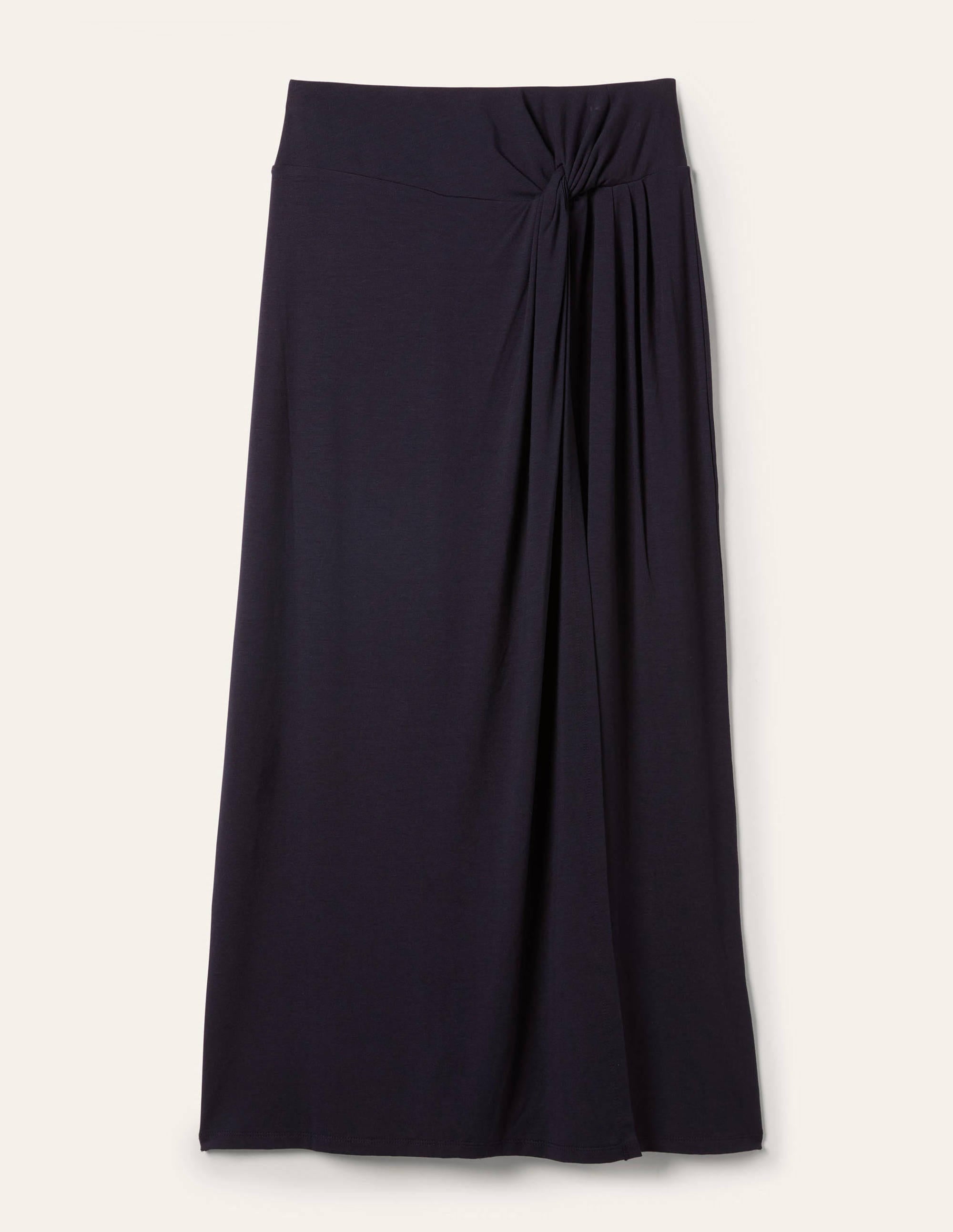Knot Waist Jersey Midi Skirt-Navy - Image 5
