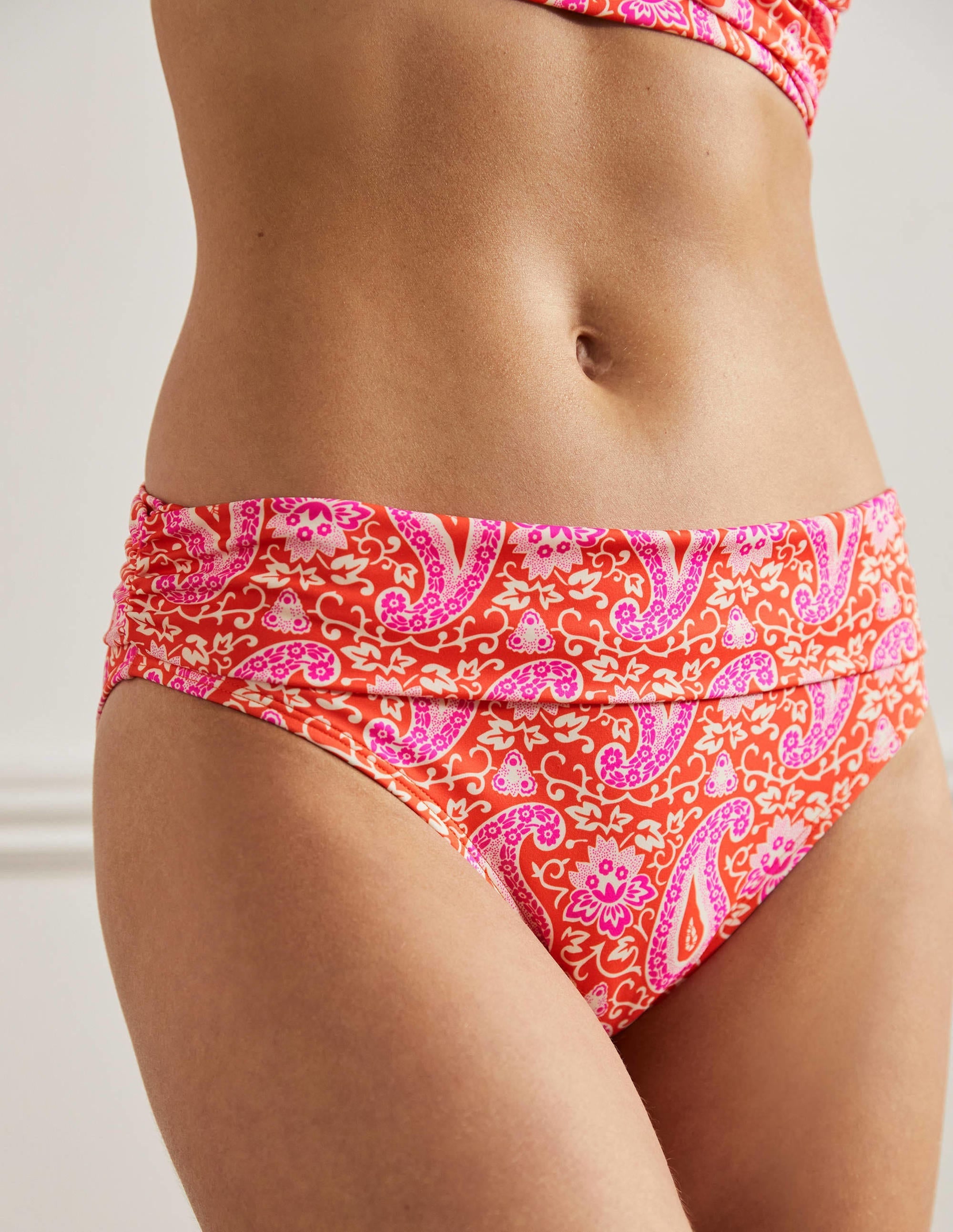 Levanzo Fold Bikini Bottoms-Bright Papaya, Paisley - Image 4