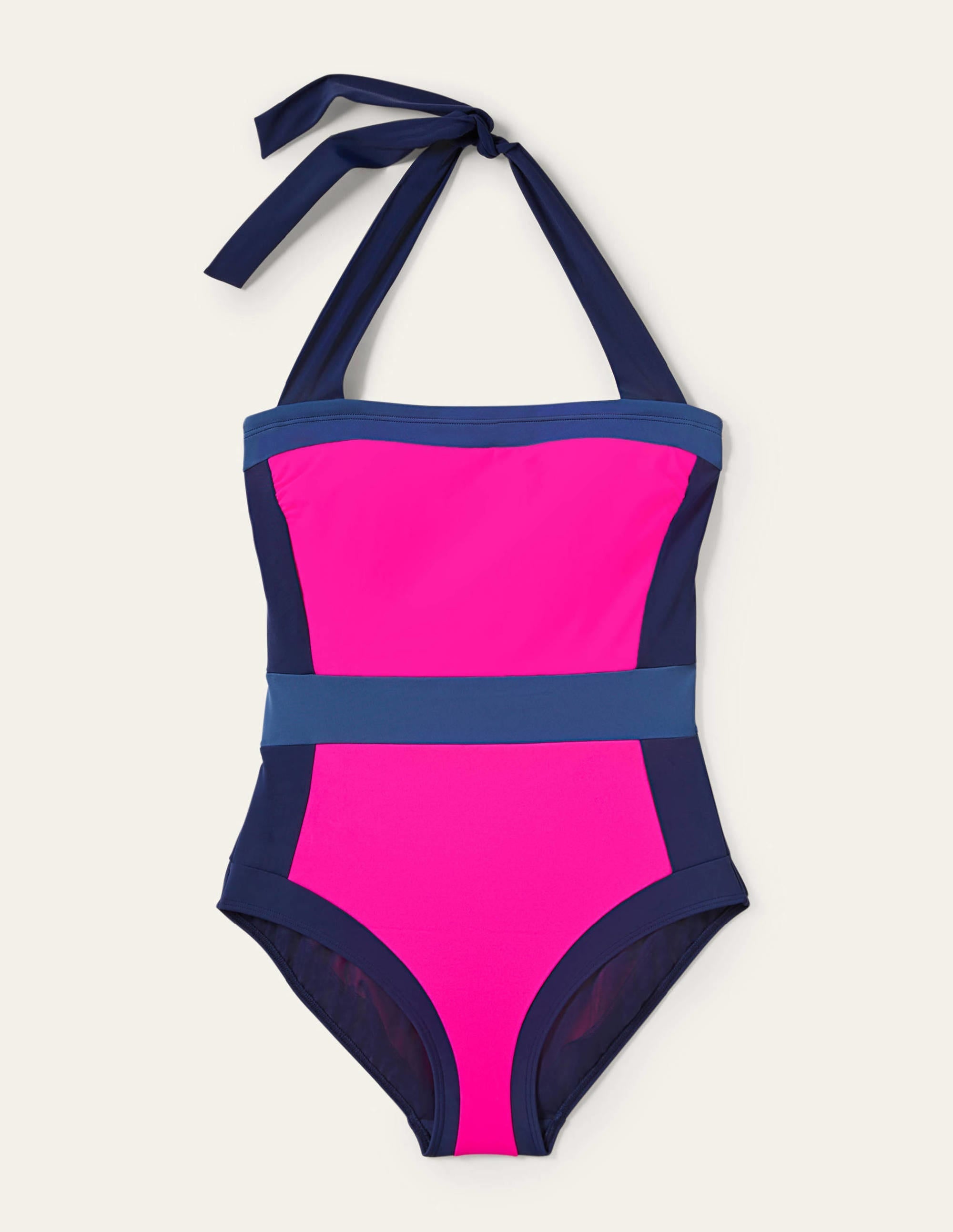 Santorini Halterneck Swimsuit-Neon Pink Colourblock - Image 6