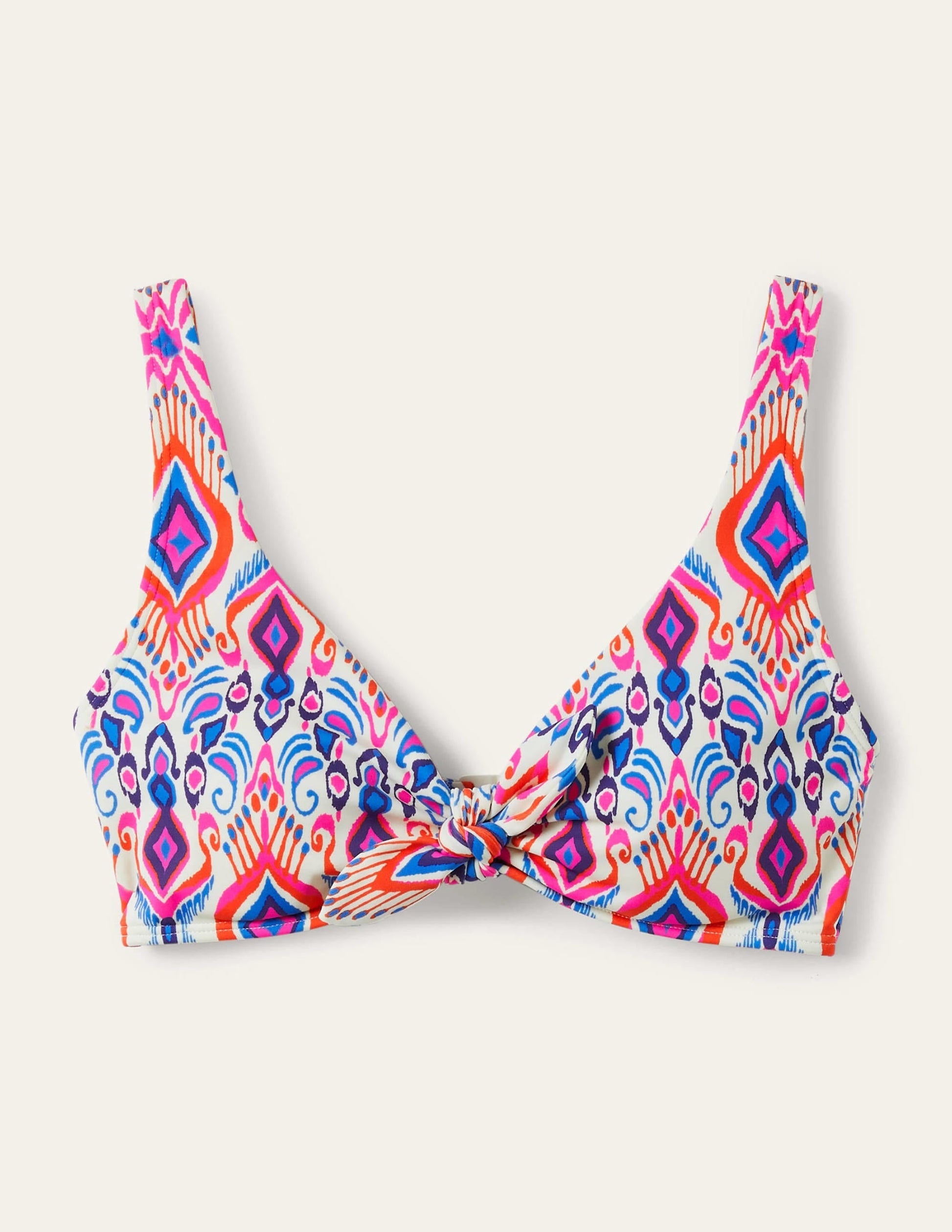 Tie Front Bikini Top-Ivory, Ikat Paradise-5