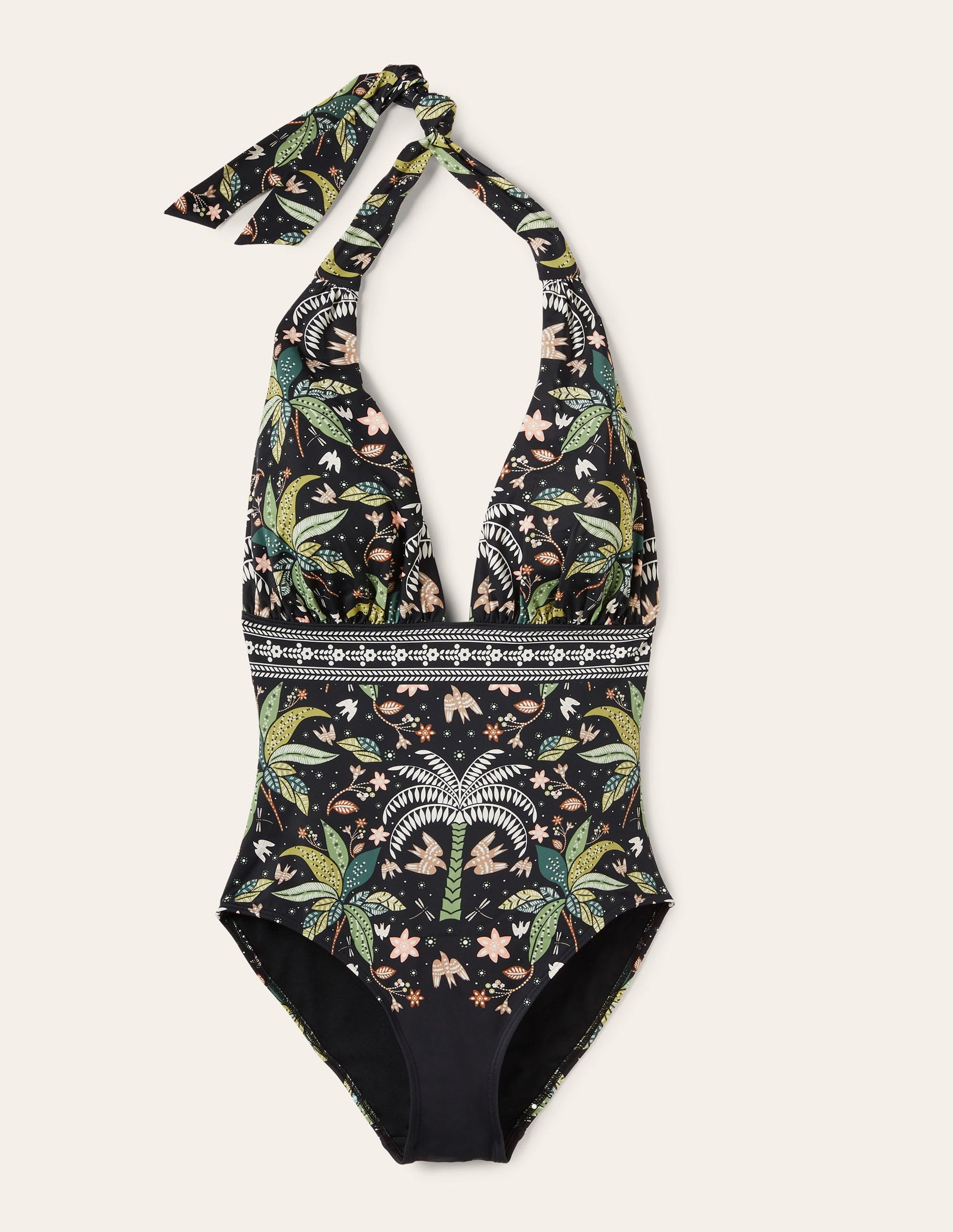 Merano Deep V-neck Swimsuit-Nero, Oriental Trim-6