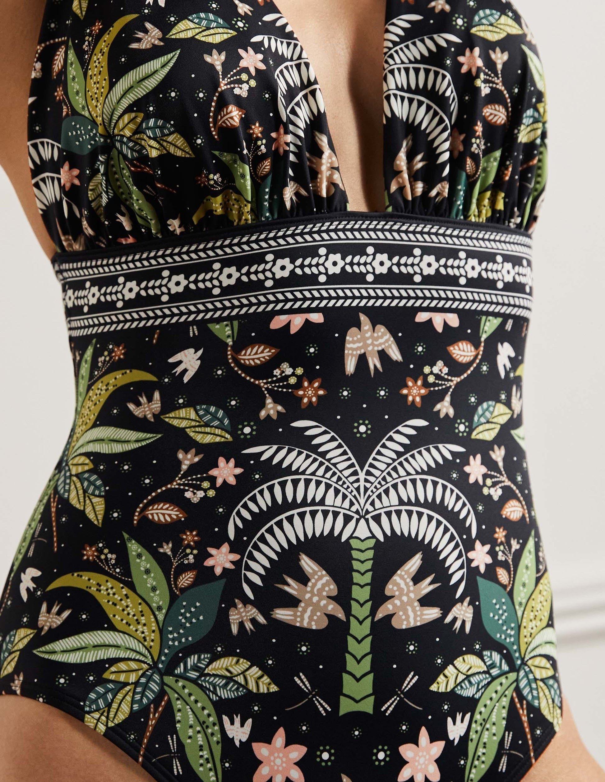 Merano Deep V-neck Swimsuit-Nero, Oriental Trim-2