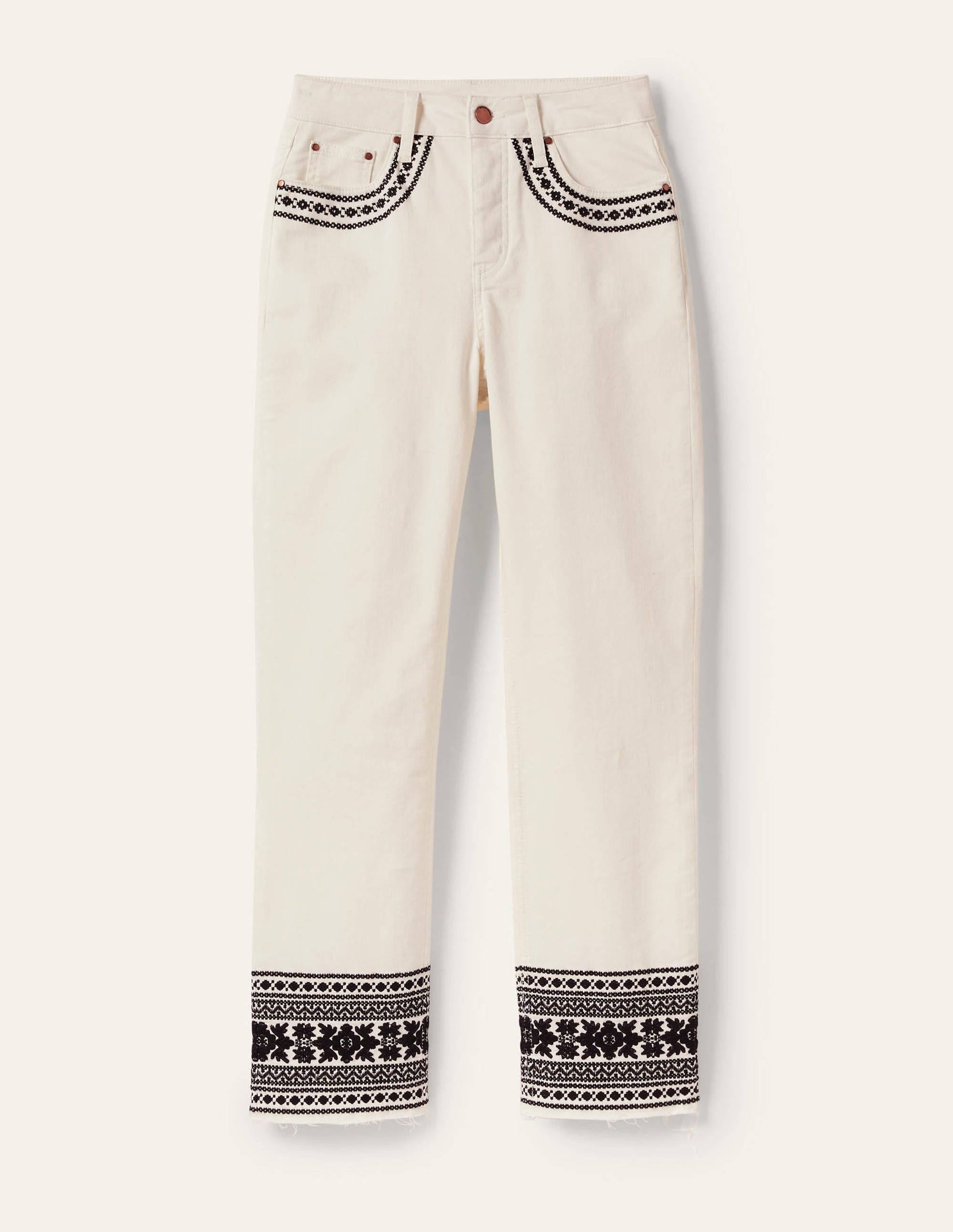 Relaxed Straight Jeans-Ecru/ Black Embroidery-5