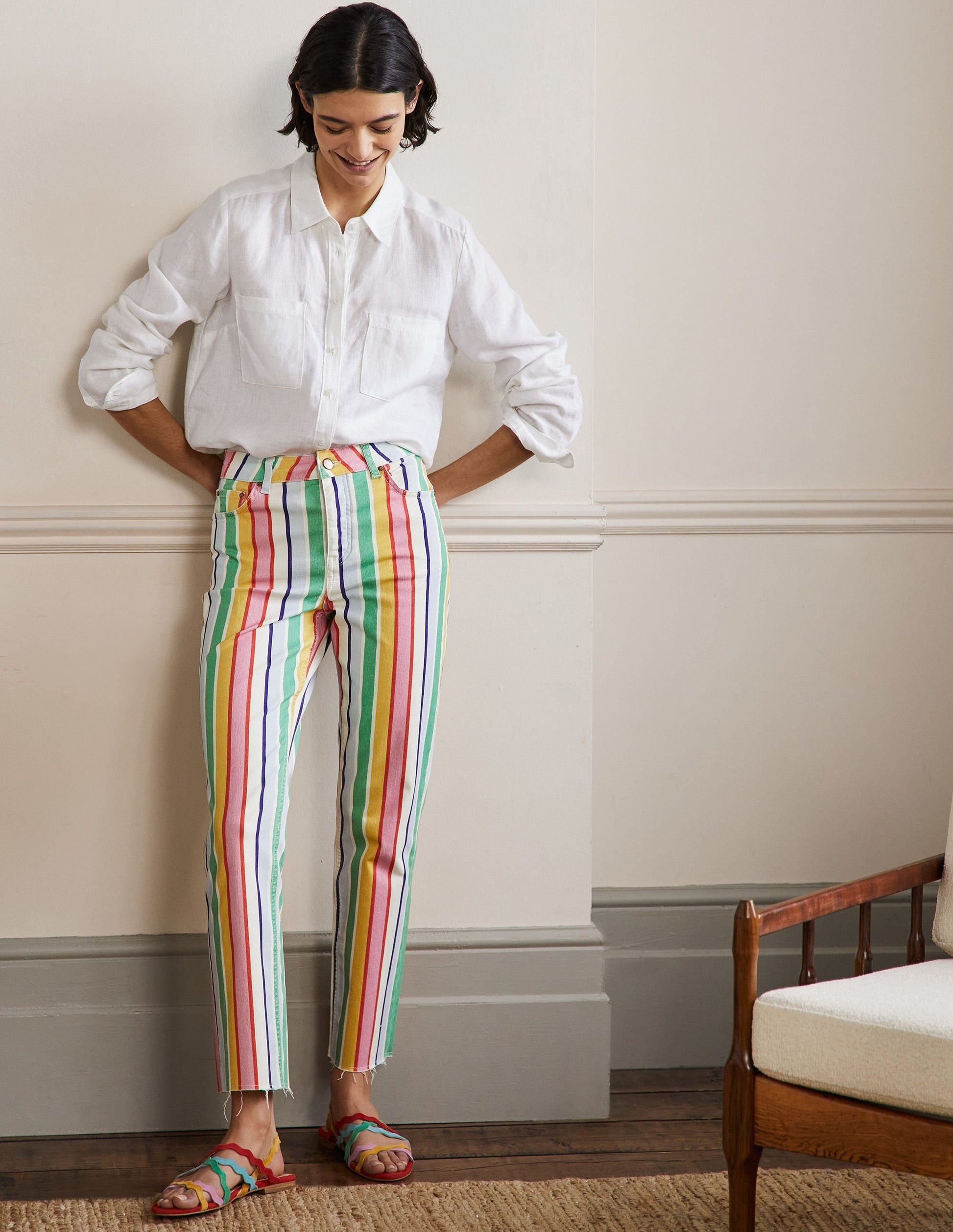 Relaxed Straight Jeans-Rainbow Multistripe-1