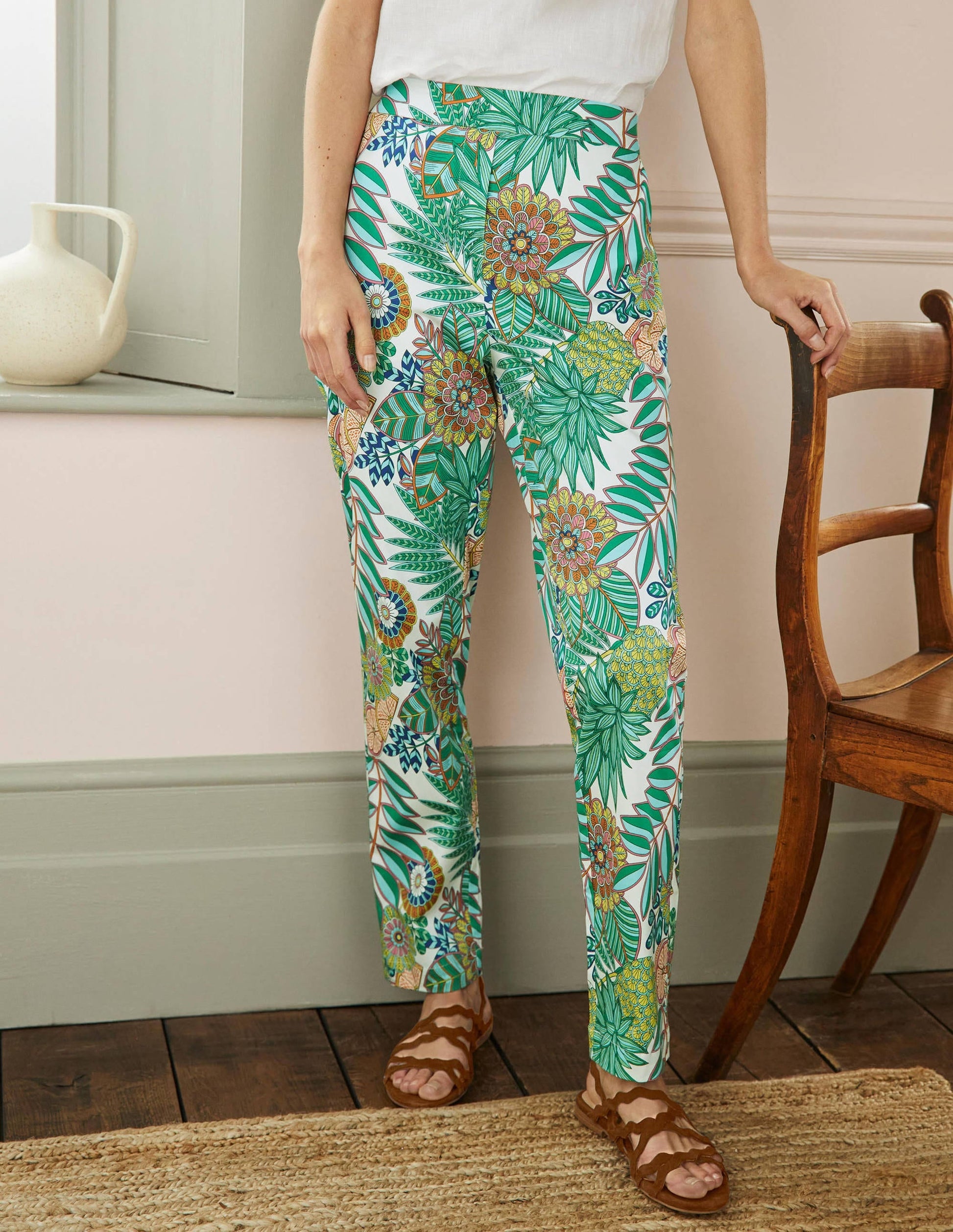 Pull On Trousers-Green Sapling, Pineapple Bloom-4