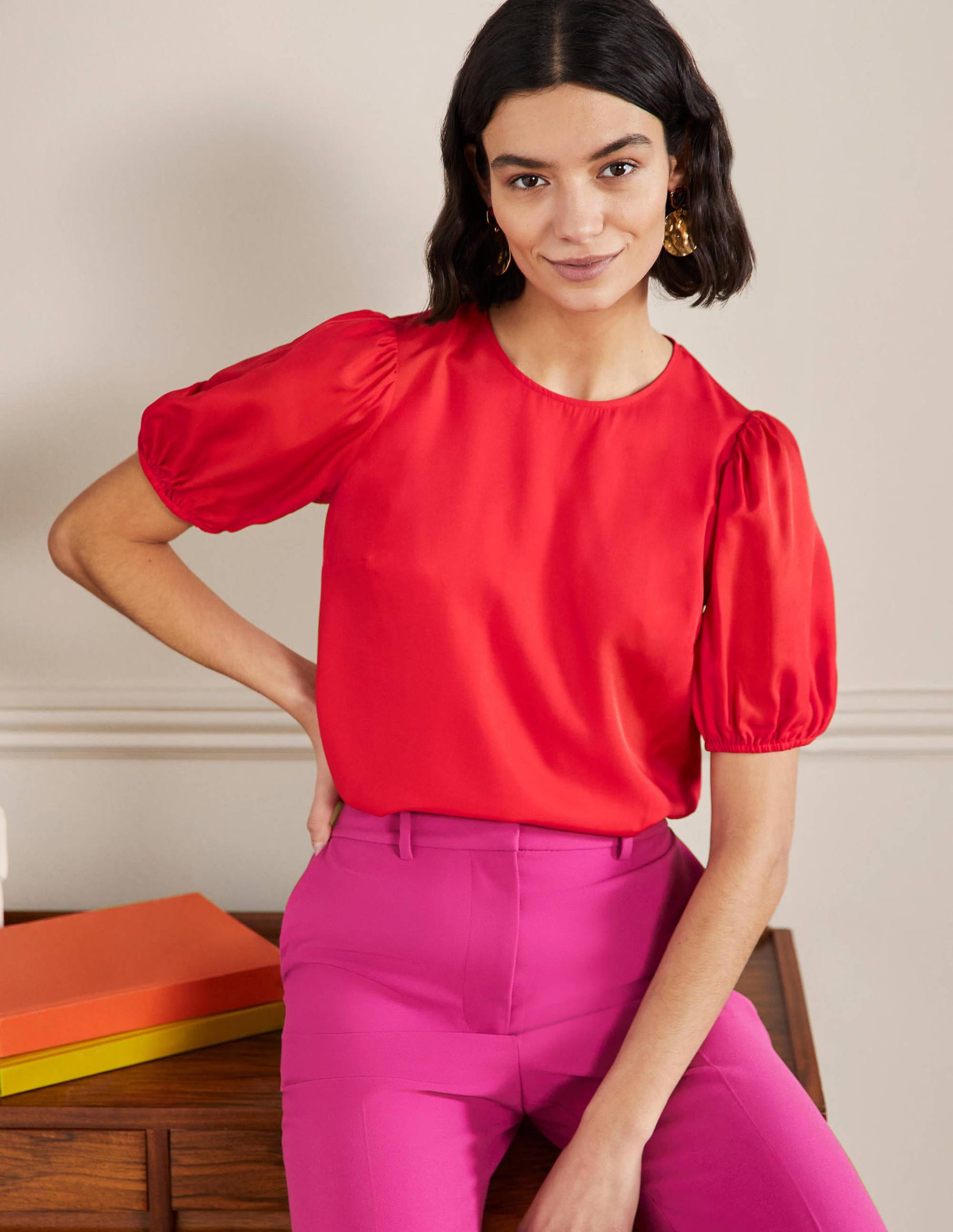 Adriana Puff Sleeve Top-Fire Red-1