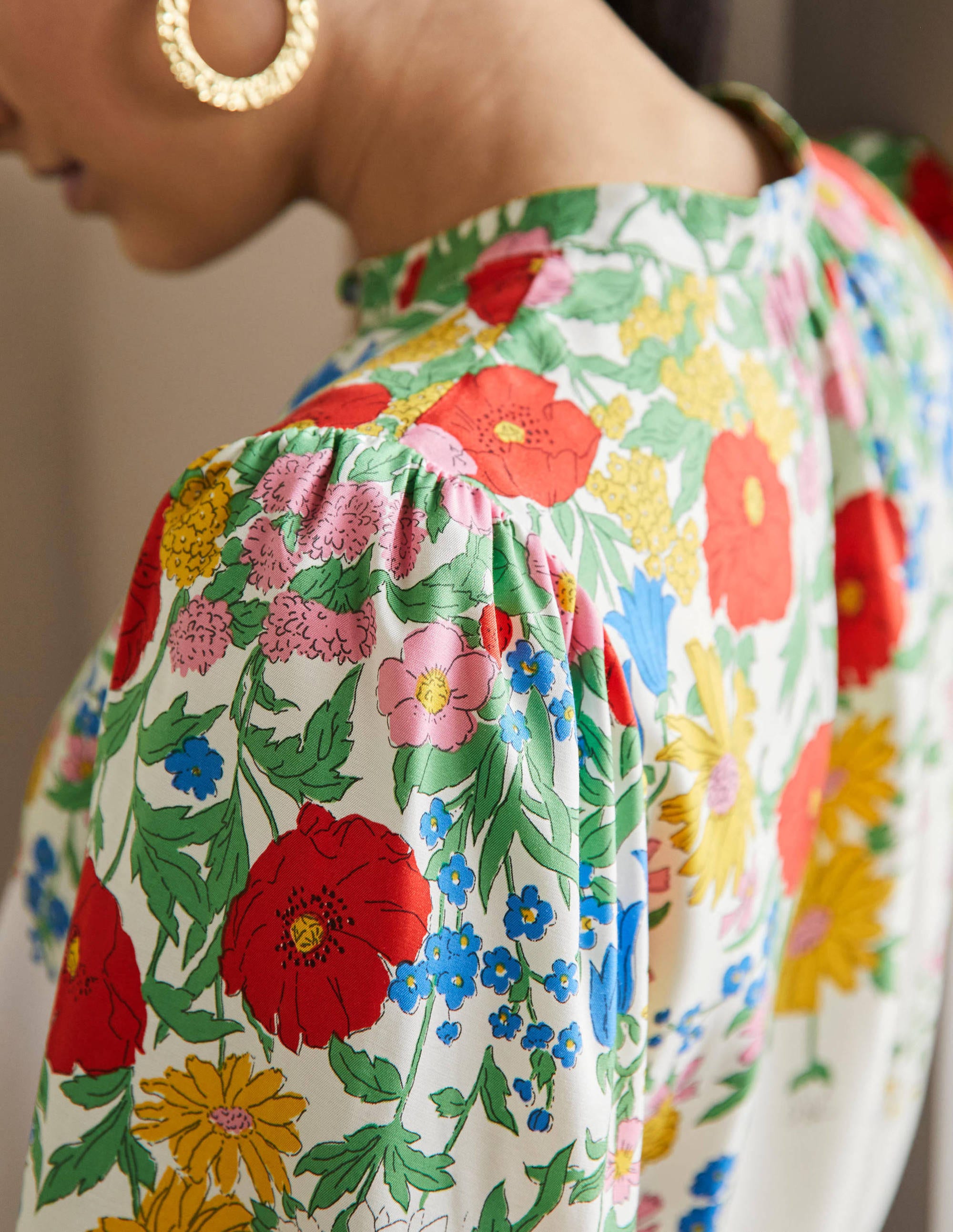 Blouson Sleeve Blouse-Ivory,  Botanical Terrace - Image 2