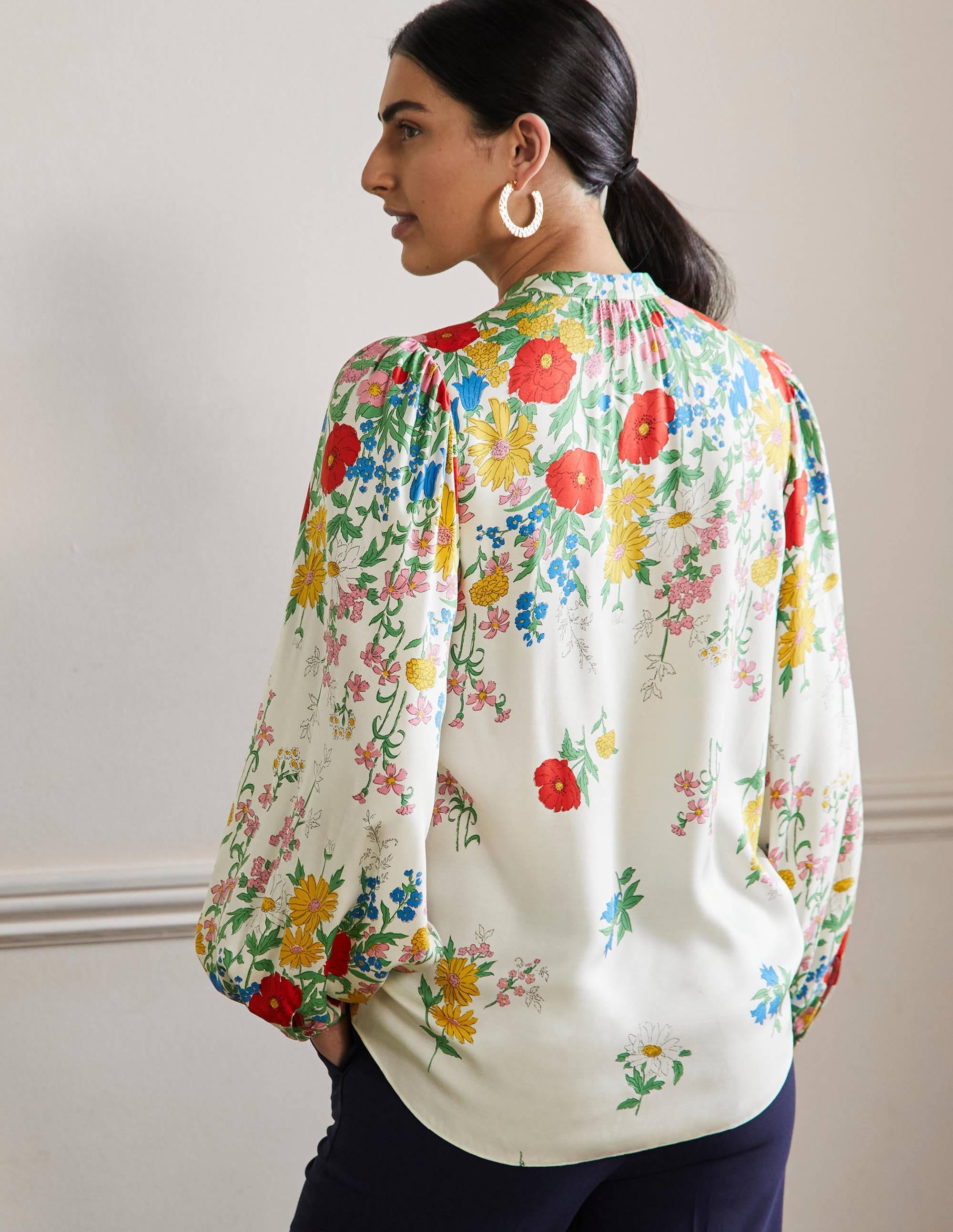 Blouson Sleeve Blouse-Ivory,  Botanical Terrace - Image 3