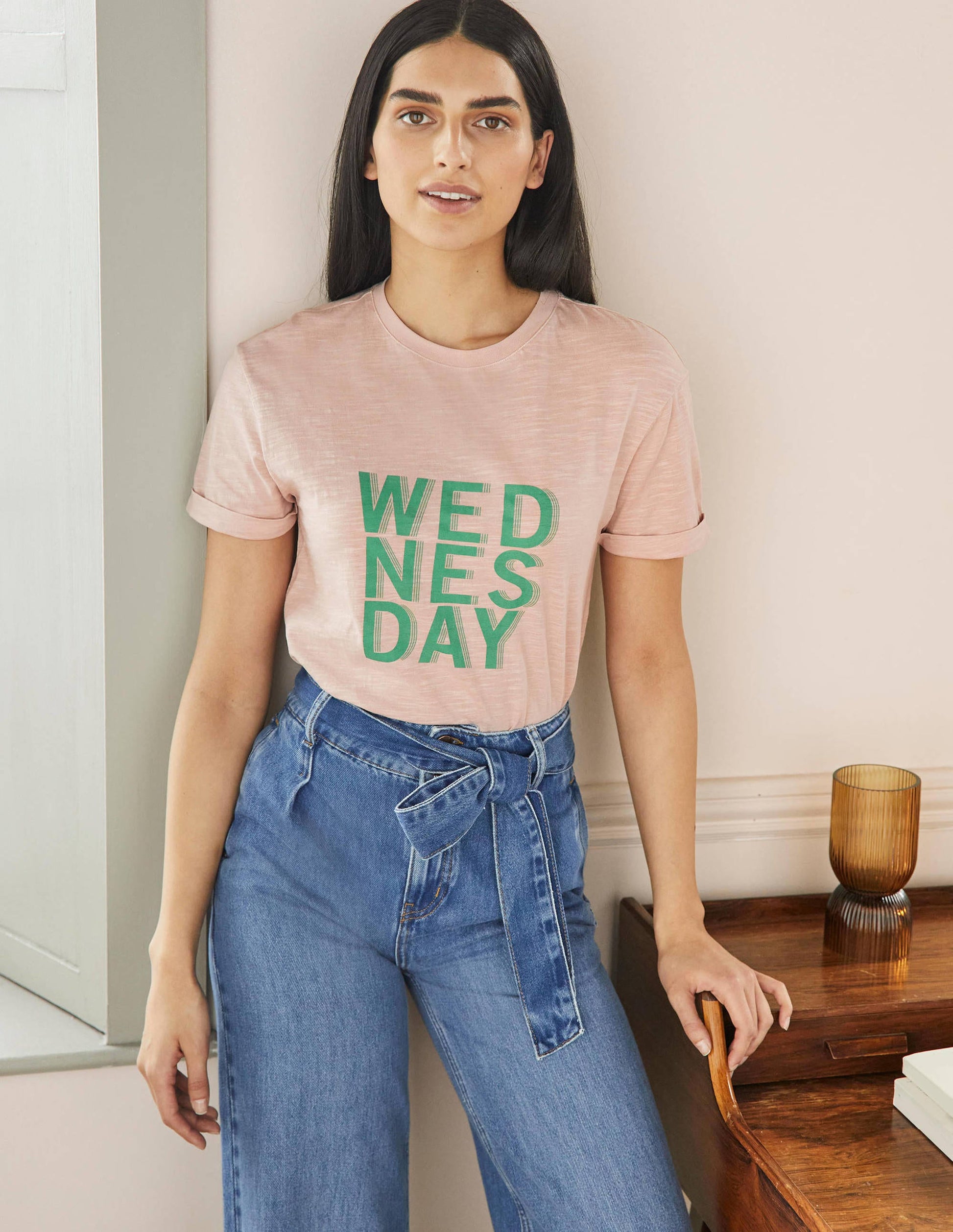Turn Up Cuff Cotton T-shirt-Milkshake, Wednesday-1